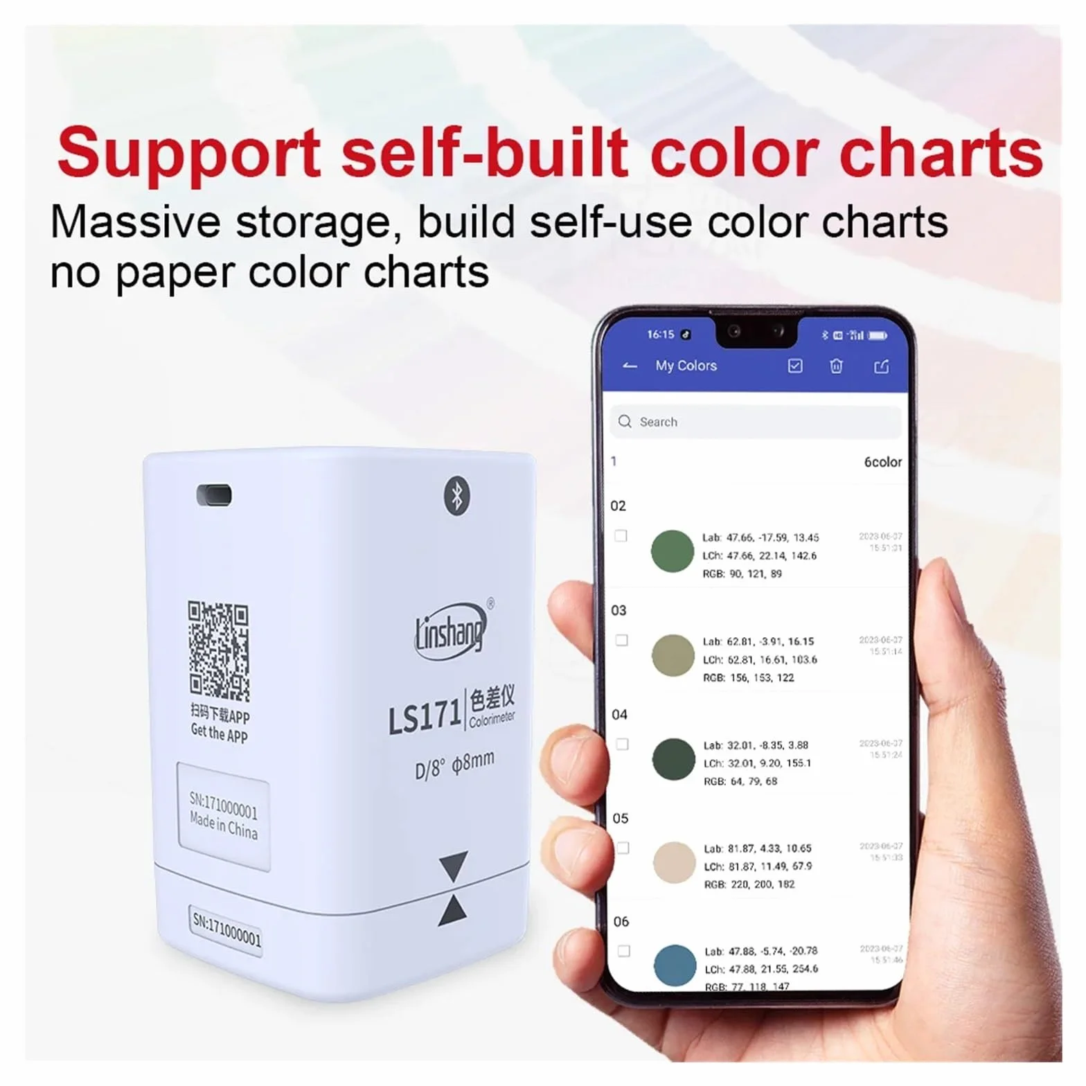 Colorímetro Digital LS171 D/8 NCS RAL Pantone Bluetooth para Plástico