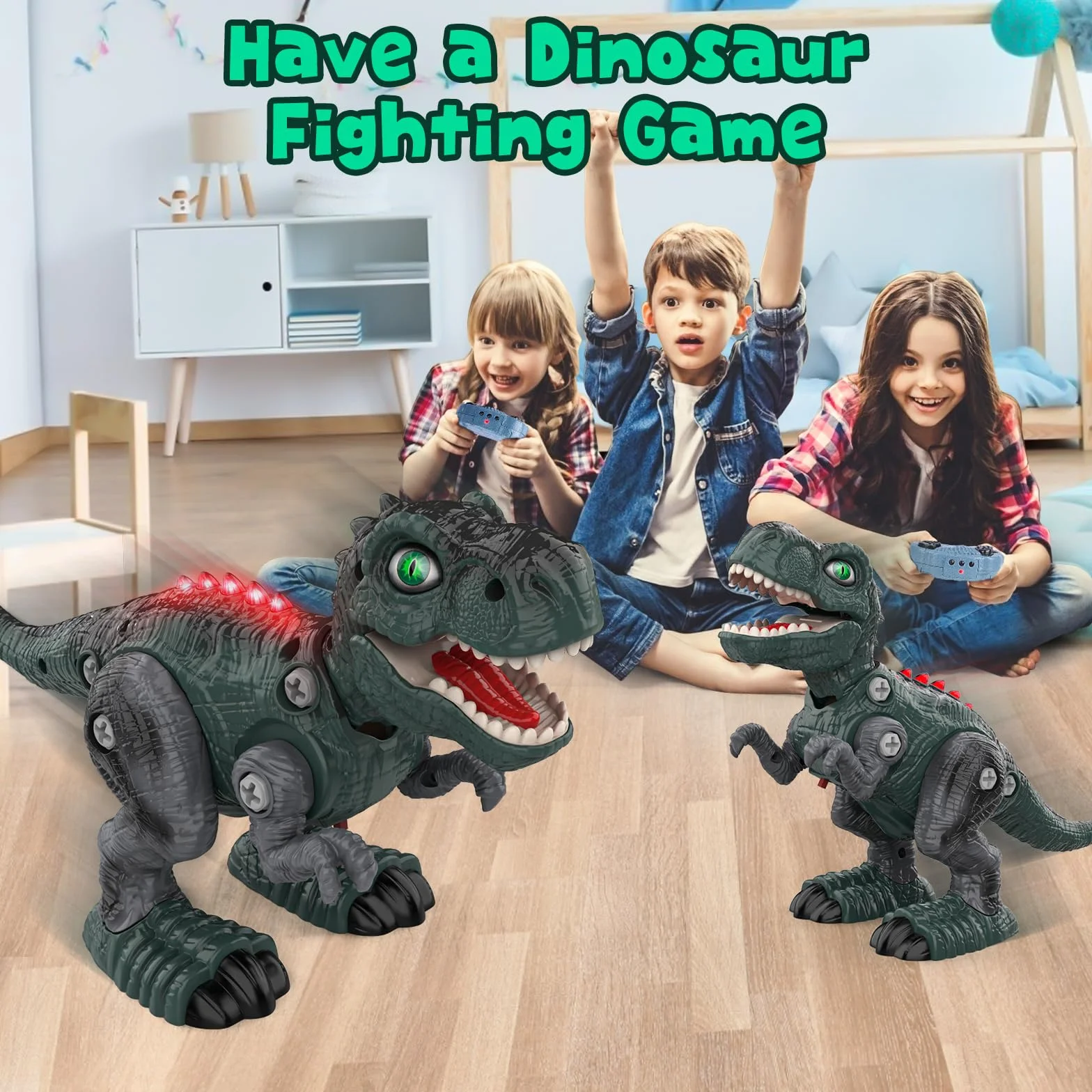 Buoeuik Dinosaurio Control remoto Taladro eléctrico DIY Construcción RC Dino Robot con sonido y luz Juguete educativo 3-8 años