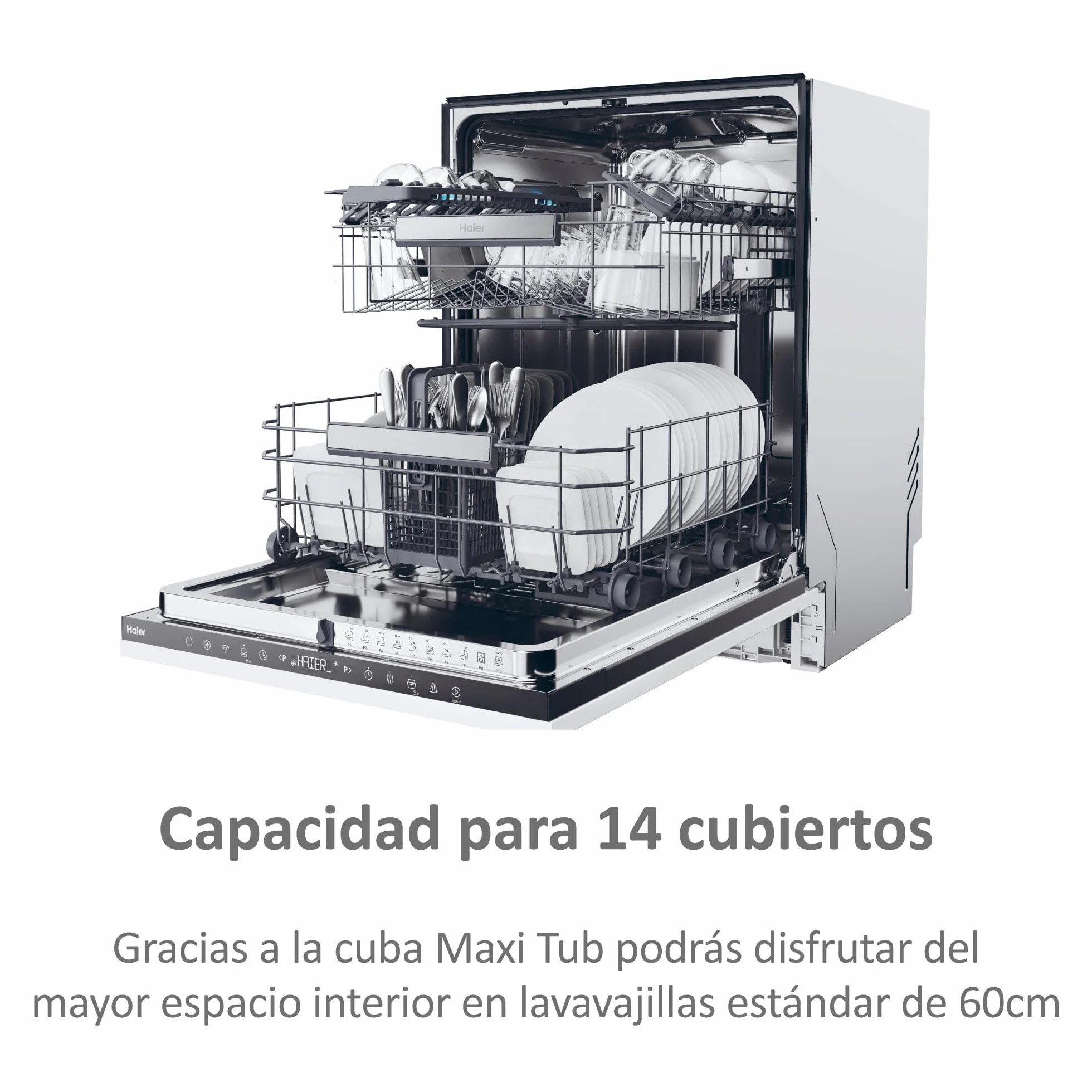Haier Lavavajillas Integrable 60 cm 14 Servicios Washlens Plus Clase C 44 dB WiFi hOn Motor Inverter ABT Antibacterias 10 Programas Smart AI AquaStop Apertura Automática