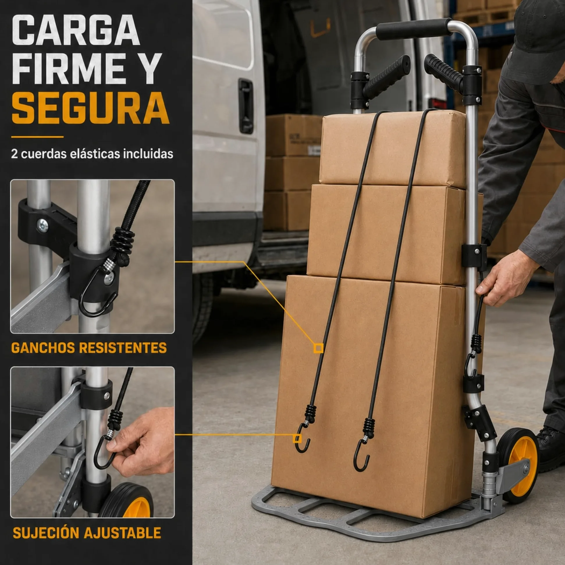 UZIRO Carretilla Plegable con Ruedas de Aluminio, con Mango Telescópico y Soporte Extra, Capacidad de 150 Kg, Plataforma Abatible y 2 Ruedas, Carretilla de Mano Plegable, Carro Transporte Plegable