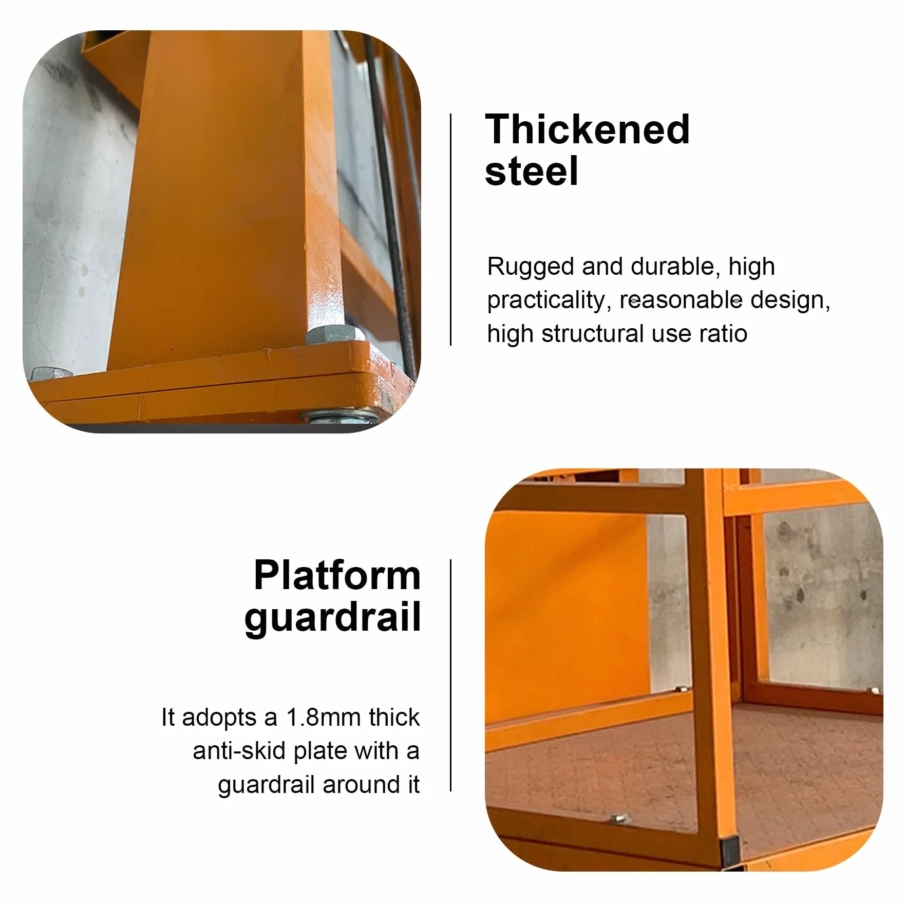 Plataforma de elevación eléctrica, elevador de carga monorraíl montado en la pared, capacidad máxima de carga de 400/880 kg para un manejo eficiente de materiales
