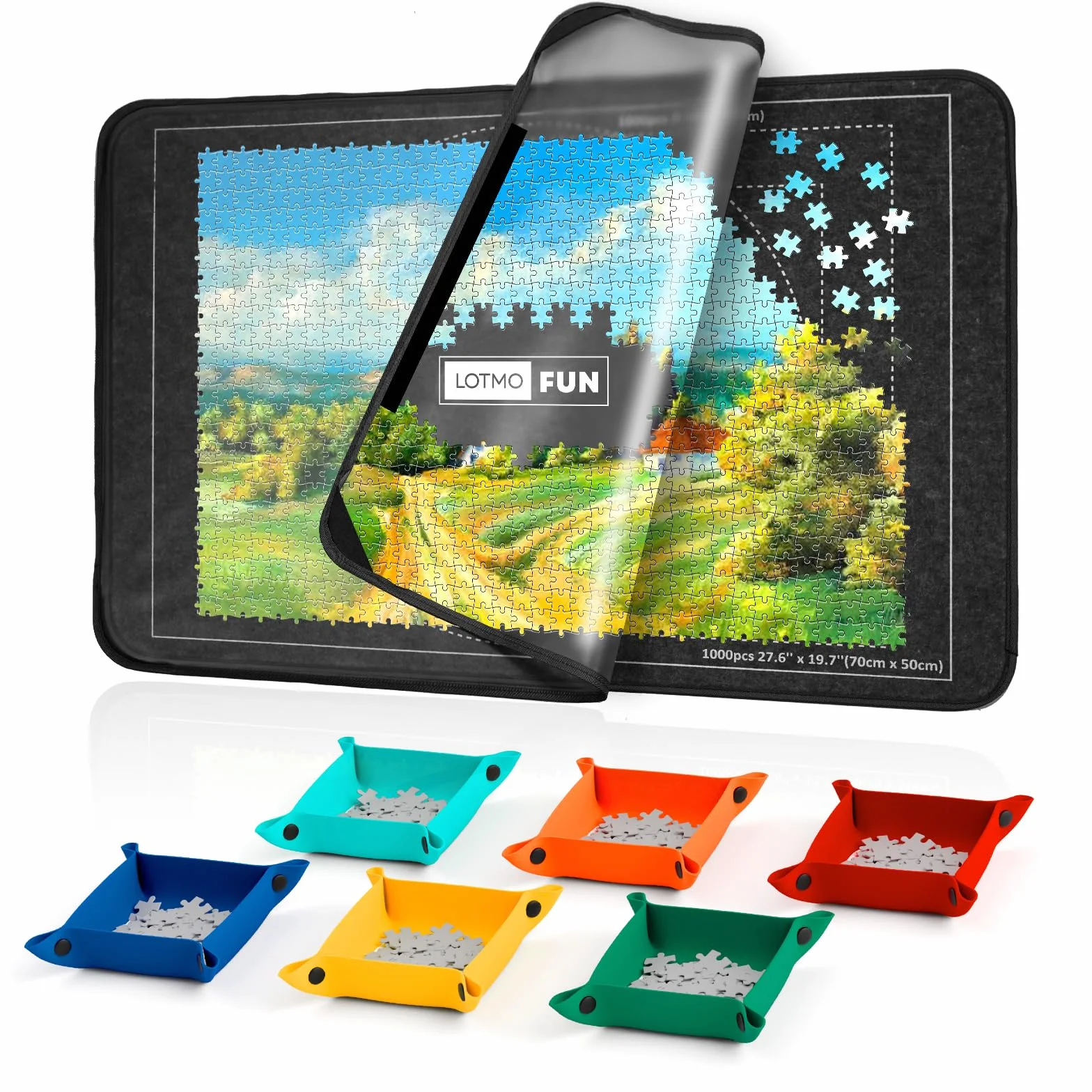 Tablero para Puzzle 1000 Piezas, Tapete Antideslizante con 6 Bandejas y Cubierta Antipolvo