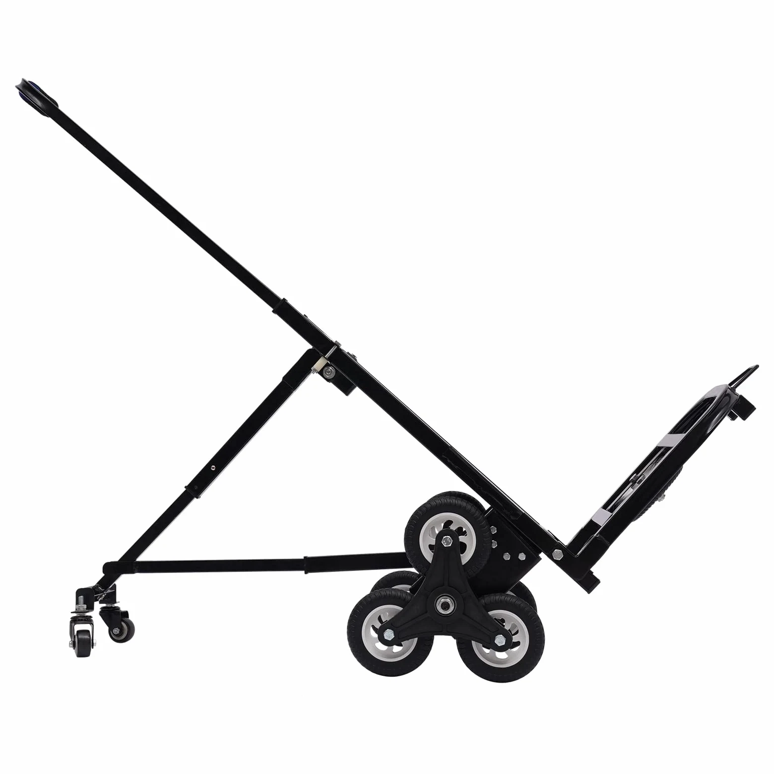 Carretilla de mano plegable para escalones, hasta 150 kg, chasis de tres ruedas, con mango extralargo (longitud ajustable 73-114 cm) para carretilla de transporte