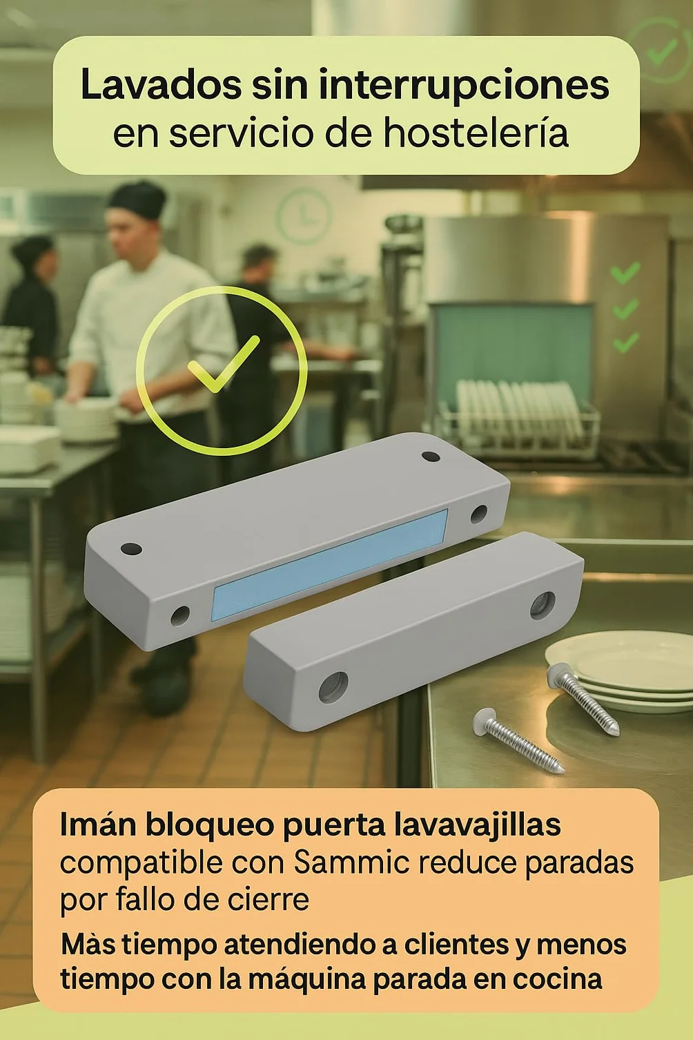 CubetasGastronorm ® Iman Puerta Lavavajillas Compatible Con Sammic SL350B SL550B SL550BP SL290B Elframo D120dgt Bloque Magnetico Cierre 62X18X6 mm Repuesto Tecnico Profesional Hosteleria Pro SL