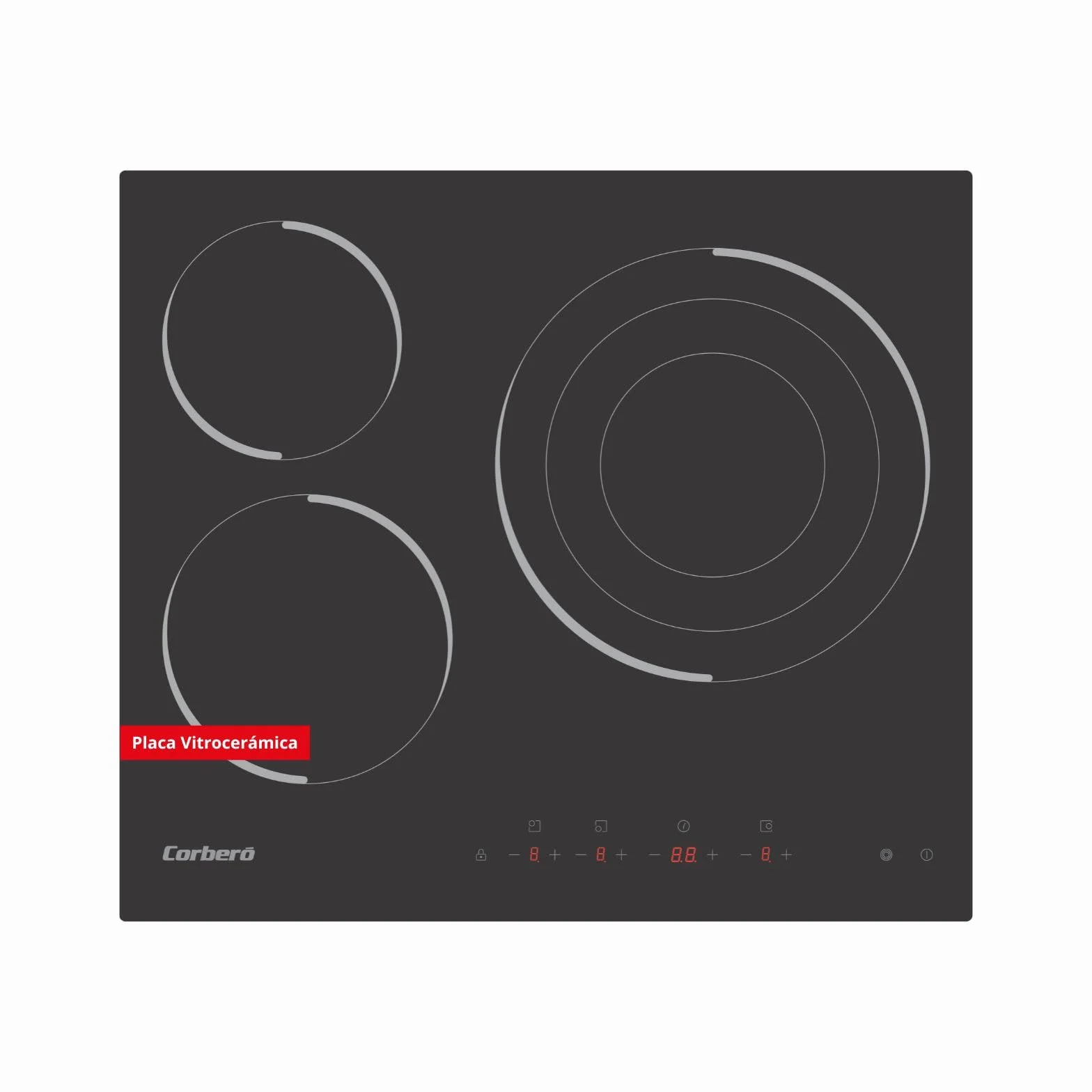 Corberó Placa Vitrocerámica CCVM3574 5700W 3 Zonas Control Touch 30cm Czarna