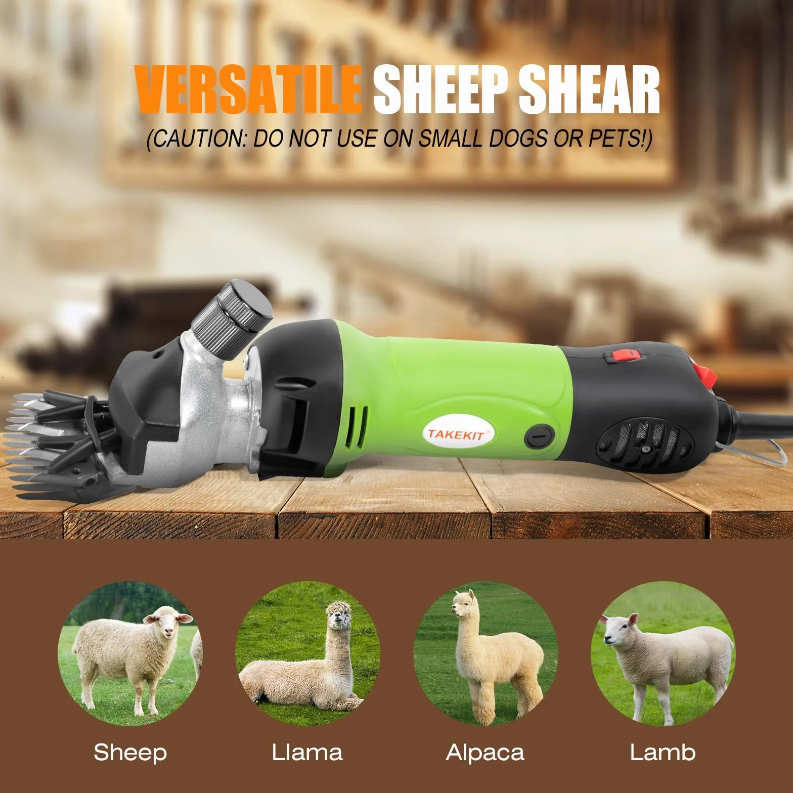 TAKEKIT Tijeras para ovejas, 500 W, profesional y resistente, para aseo, 6 velocidades, cortadora eléctrica de animales para alpacas, llamas, corderos y ganado grande con pelaje grueso