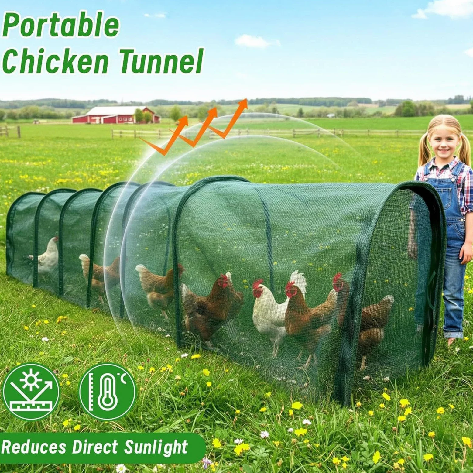 Gallinero con Corral Caseta Puerta Larga Plegable Desmontable | Túneles de Corral al Aire Libre para Aves Para Aves de Corral, Patos, Conejos, Pájaros, Interior, Exterior, Jardín, Granja,