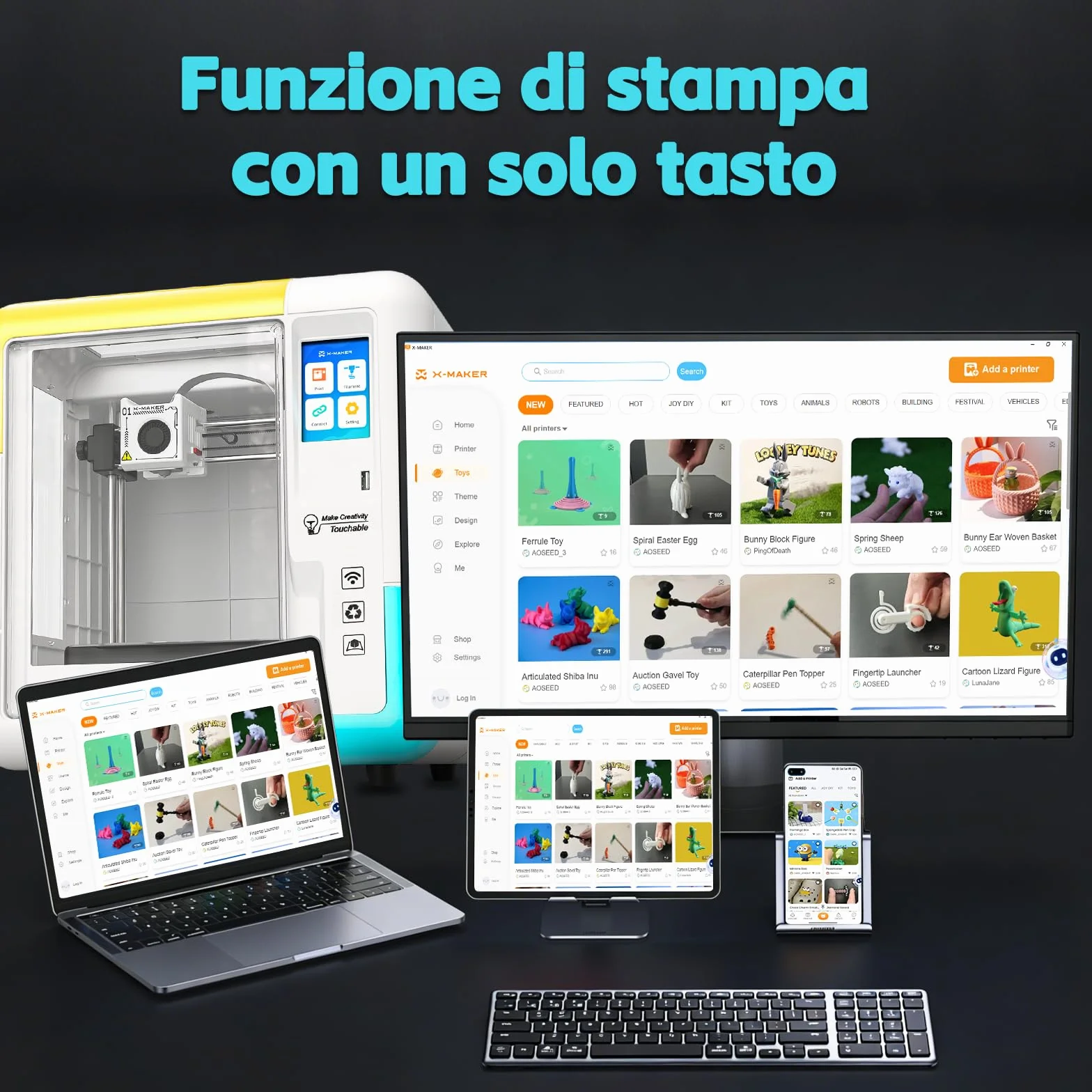 Impresora 3D X-Maker con aplicación de diseño - Aplicación de diseño de IA Completamente Cerrada, Amplia colección de Plantillas de Juguetes 3D