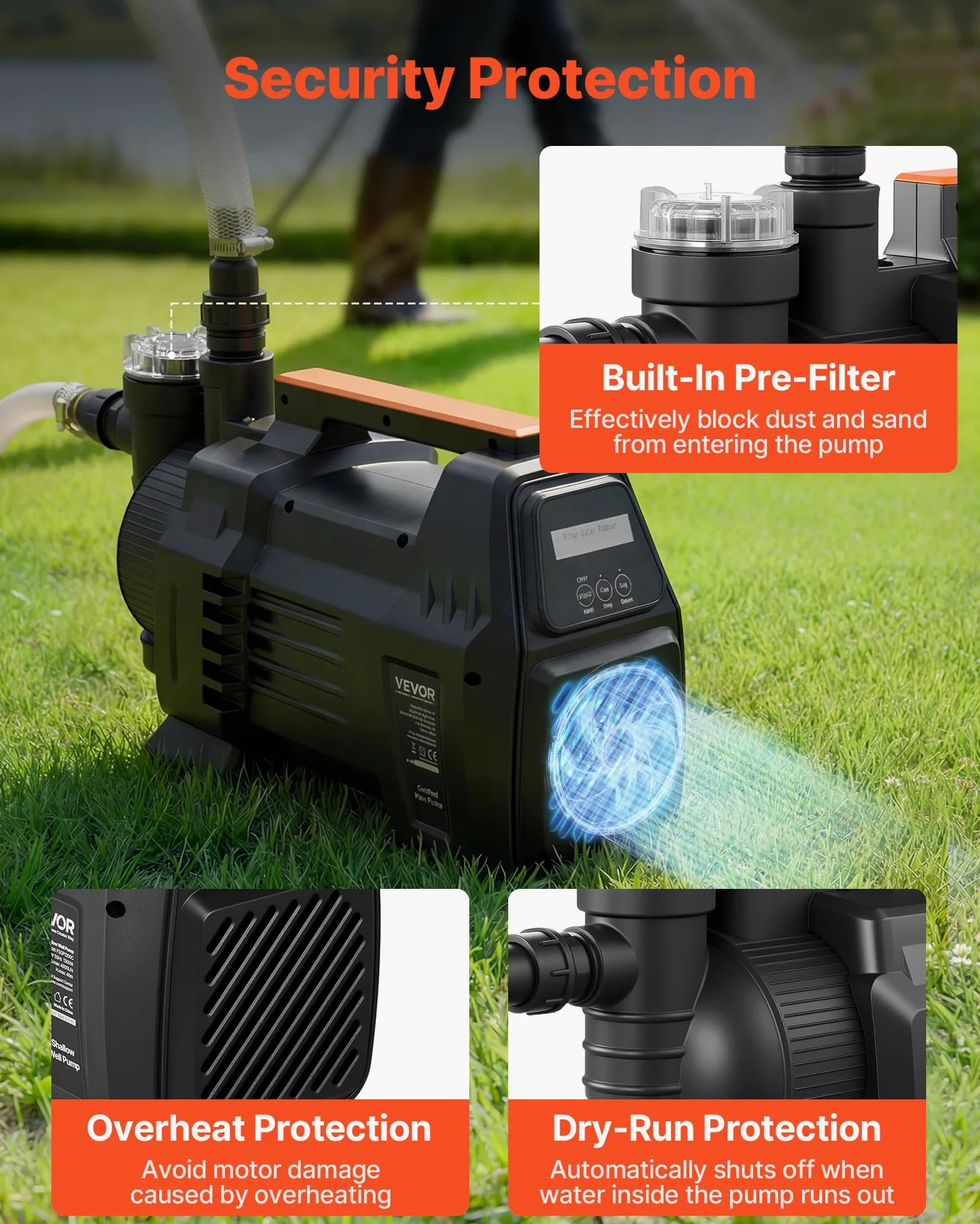 VEVOR Bomba de Chorro Electrónica de PP para Pozos Poco Profundos 1300 W 230 V, Caudal Máximo de 4800 L/h, Altura de Succión de 8 m, Control Electrónico Inteligente, para Riego de Jardines, Césped
