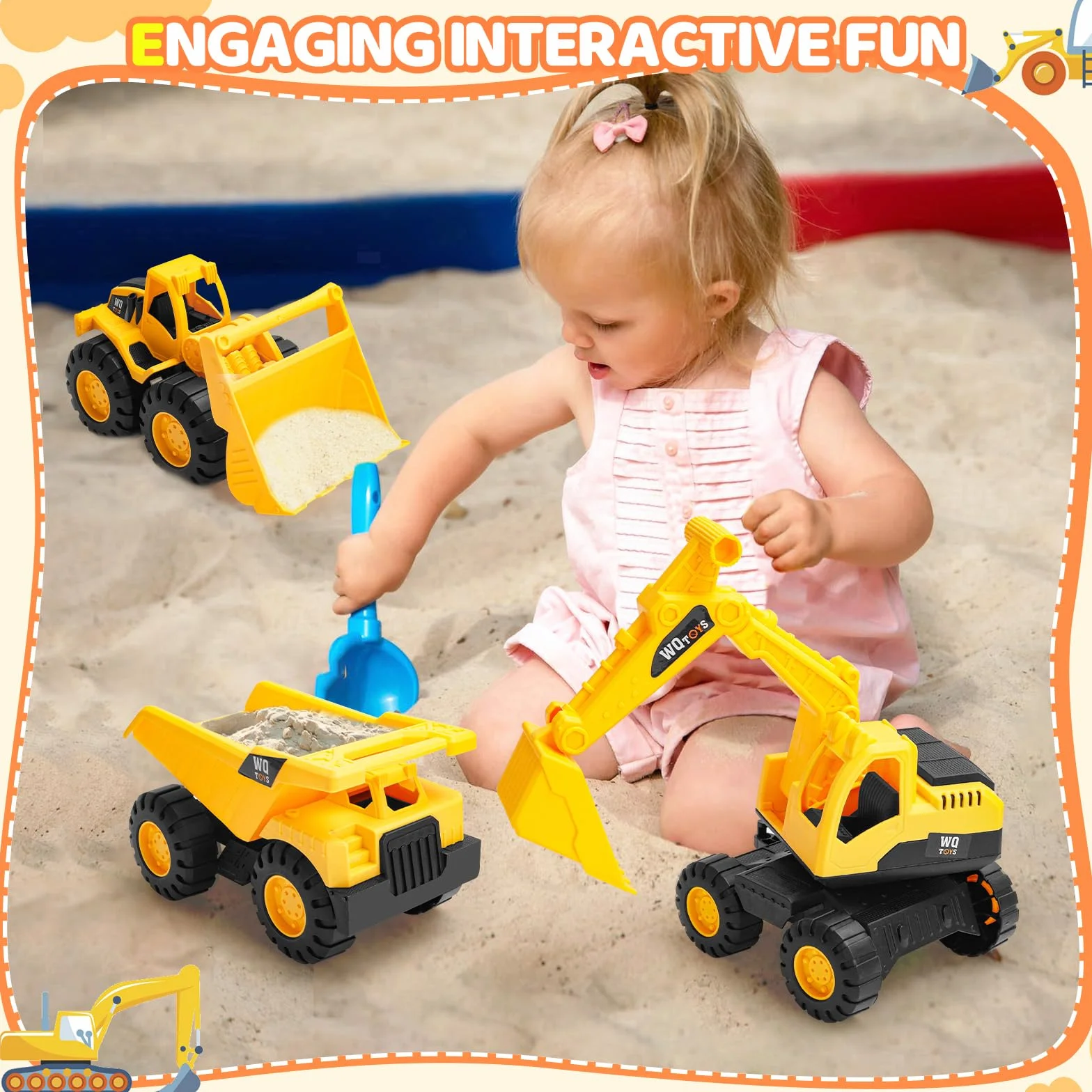 Set de 3 Camiones de Construcción de Juguete Excavadora Volquete Pala Cargadora Educativo Sensorial 3-5 Años
