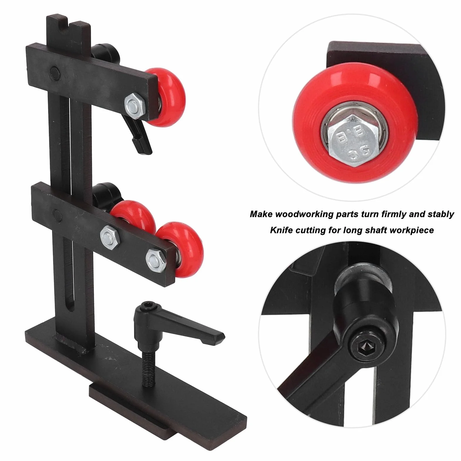 Fockety Torno de Madera luneta, en Forma de L de carpintería luneta con 3 Ruedas de fijación de Metal, Madera Torno de Herramientas de carpintería Centro de Marco de Hierro Fundido de herr