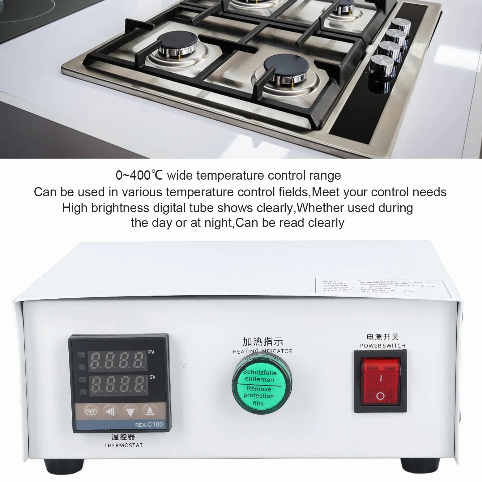 Controlador de Temperatura PID, Acero Inoxidable AC220V Caja de Control de Temperatura Pantalla Clara para Tanques de Agua Pequeños (#2)