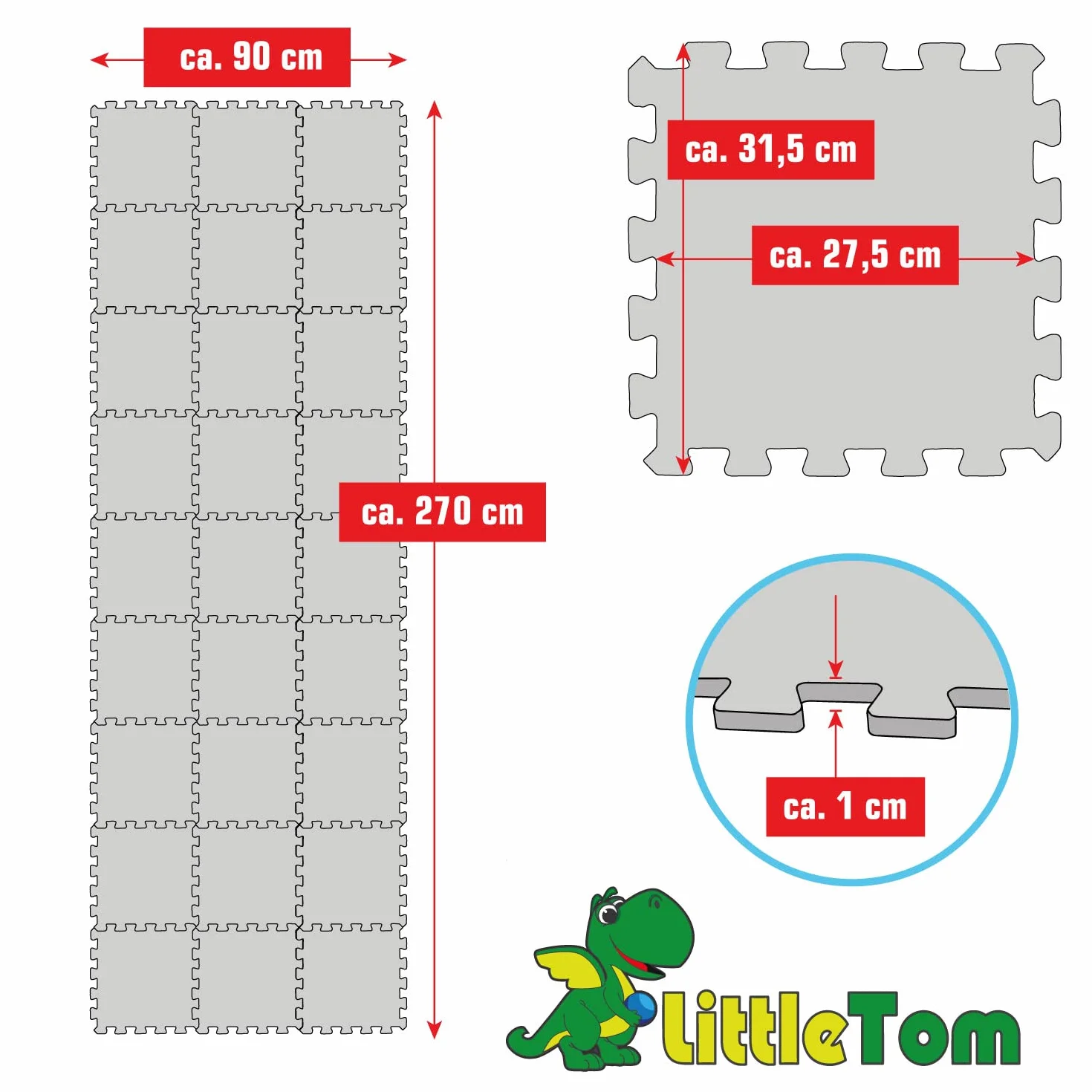 LittleTom 27 Piezas Alfombra Bebé 30x30 cm Colchoneta Espuma EVA Acolchada Puzzle Antideslizante