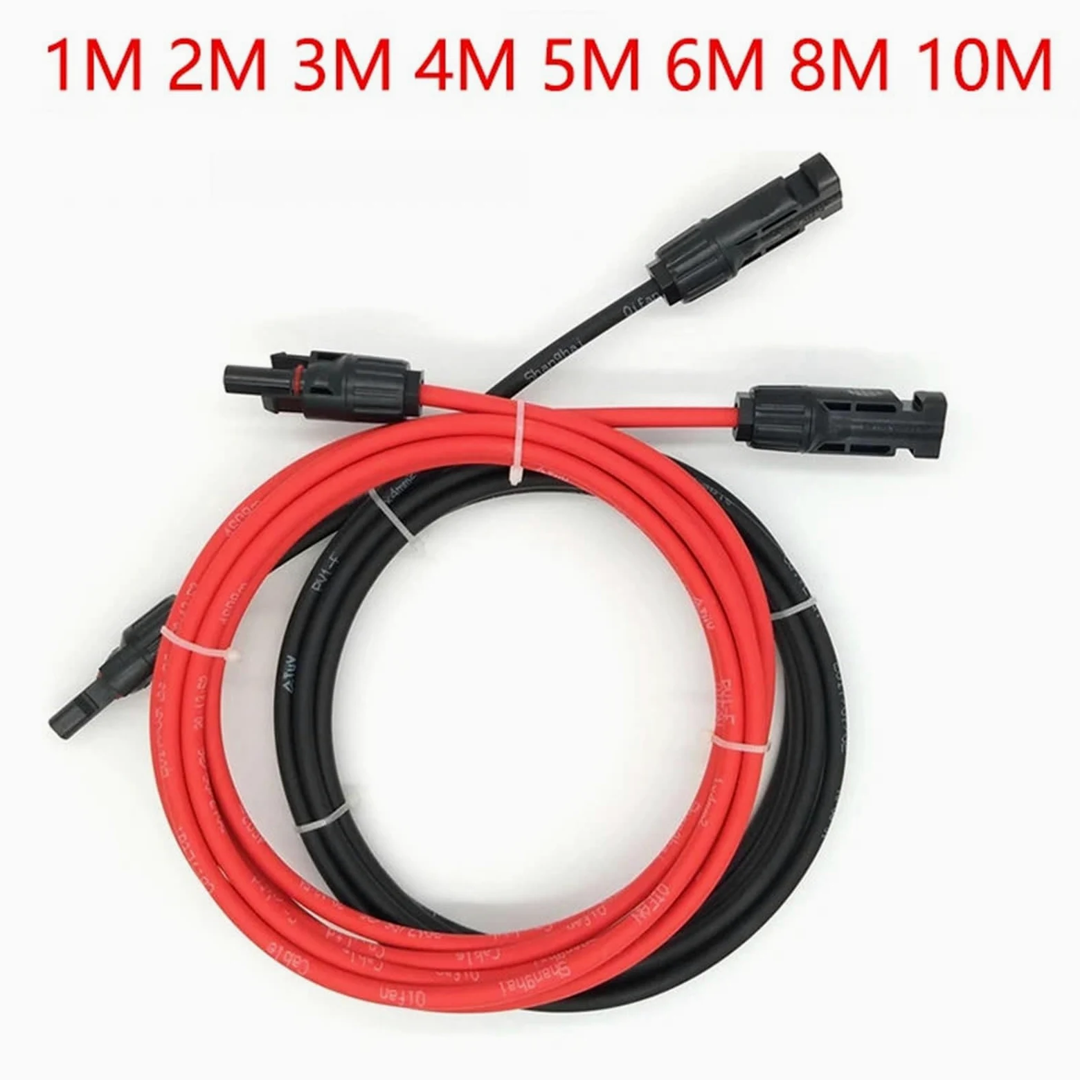 1 par de cables de extensión para panel solar, alambre de cobre, 6, 4, 2,5 mm², 10, 12, 14 AWG, negro y rojo, con conectores de cables solares fotovoltaicos (6 m rojo y 6 m negro, 12 AWG-4 mm2)