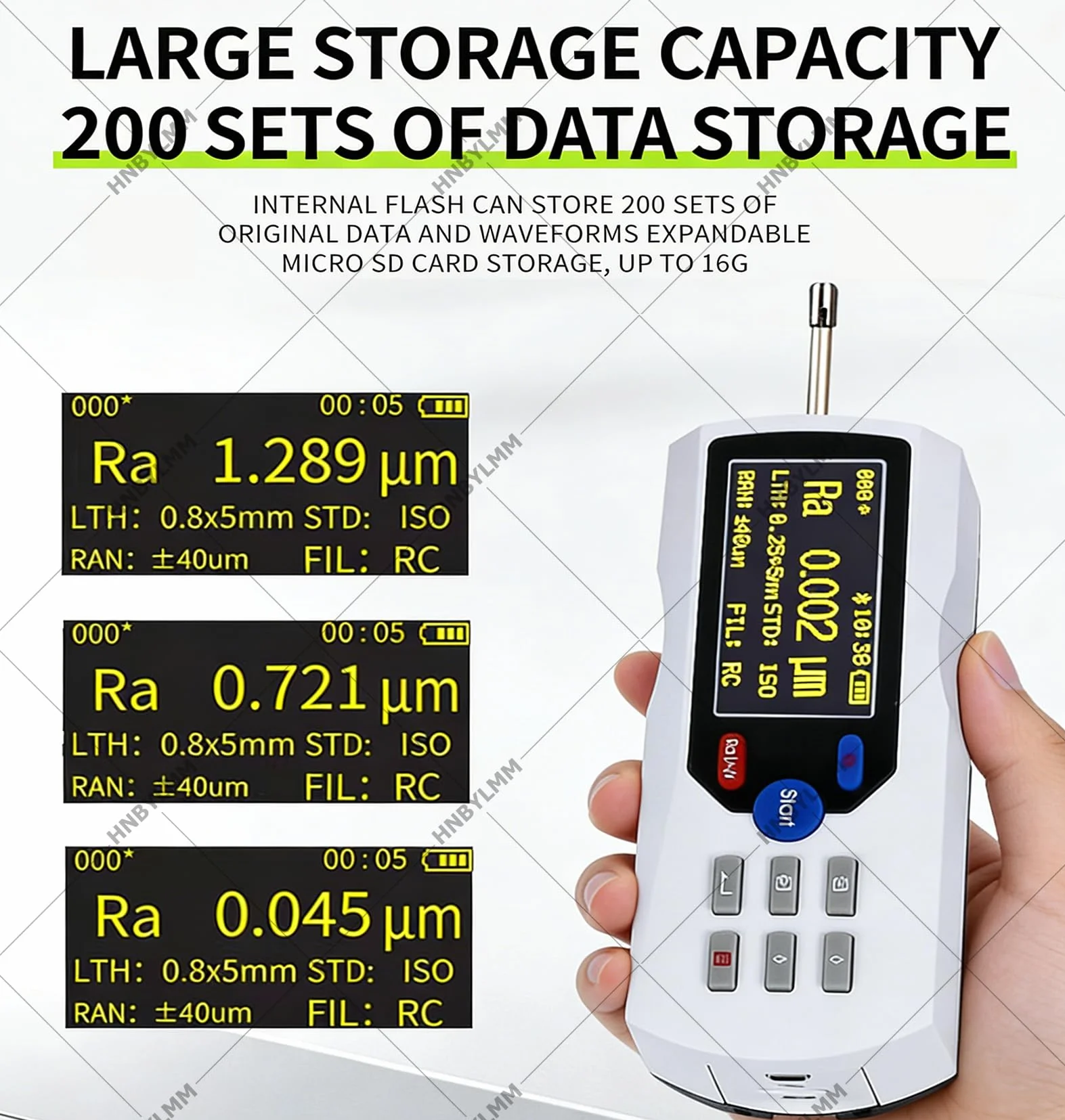 Rugosímetro, Medidor de Superficie Digital Portátil con 13 Parámetros, Medidor de Rugosidad de Alta Precisión de 0,001 μm, con App y Bluetooth, para una Medición de Superficies Precisa