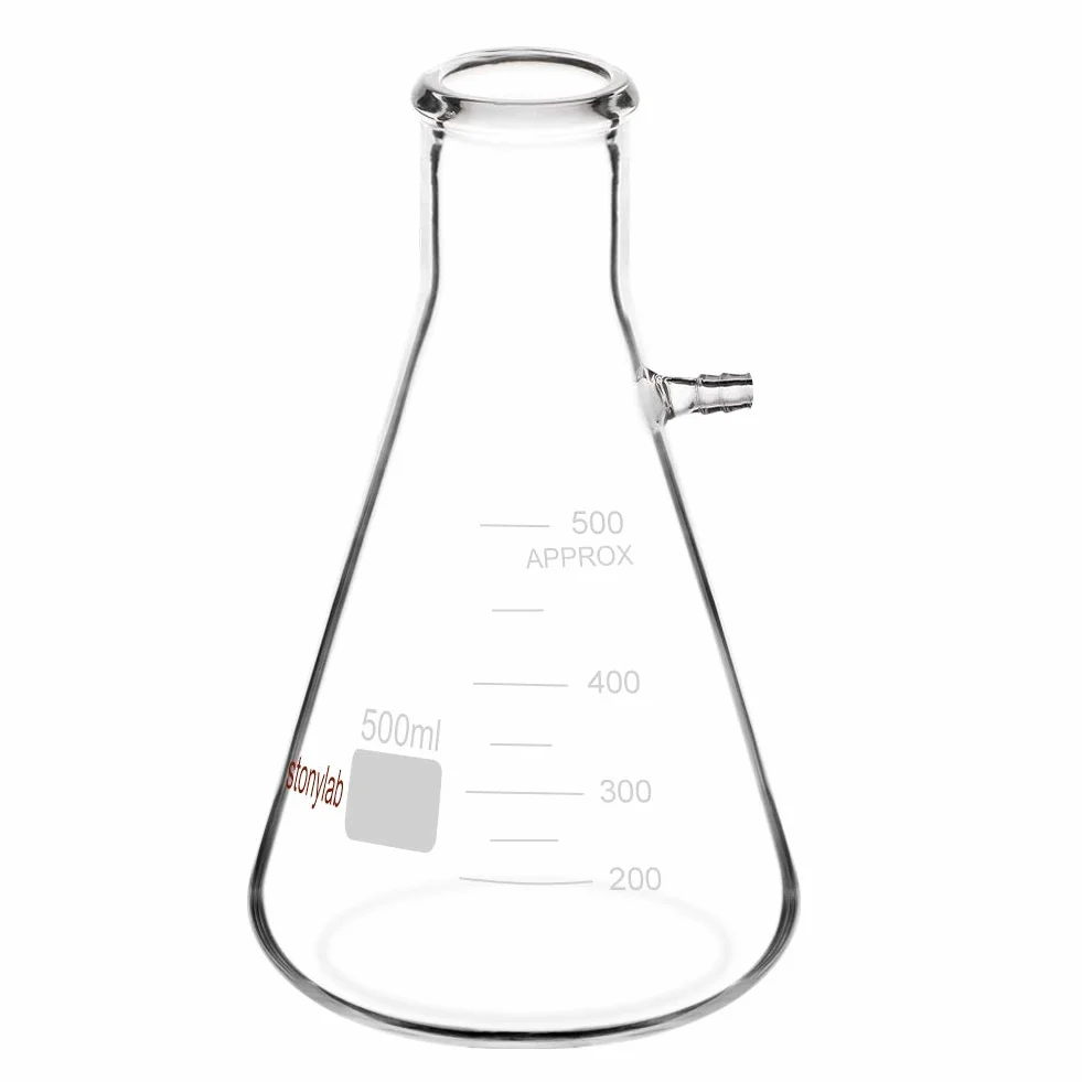 Frasco de filtración de vidrio borosilicato StonyLab 500ml, perno de cuello con tubo