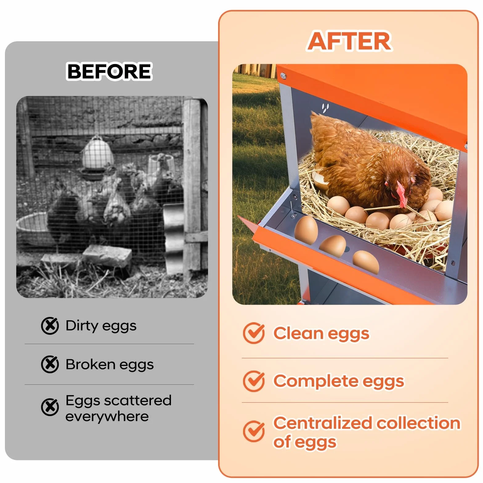 Garvee Ponederos para Gallinas de 6 Departamentos con Patas, Nidales de Acero al Carbono para Recogida Automática de Huevos, Jaula de Puesta Metálica Resistente para Exterior, 115x35x80 cm, Rojo