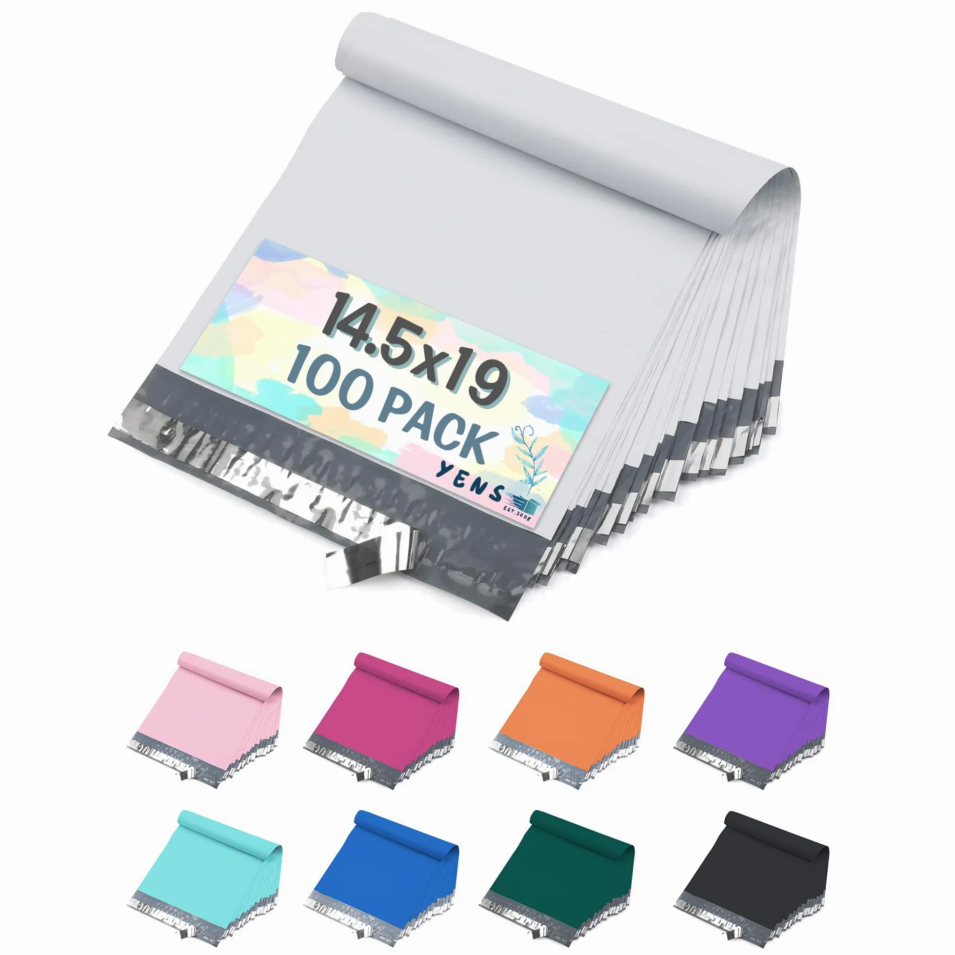 Yens Sobres de polietileno #M7 (14.5 x 19) paquete de 100 bolsas de envío autoadhesivas impermeables para envío, correo, embalaje (#M7 14.5 x 19, 100 unidades, blanco)