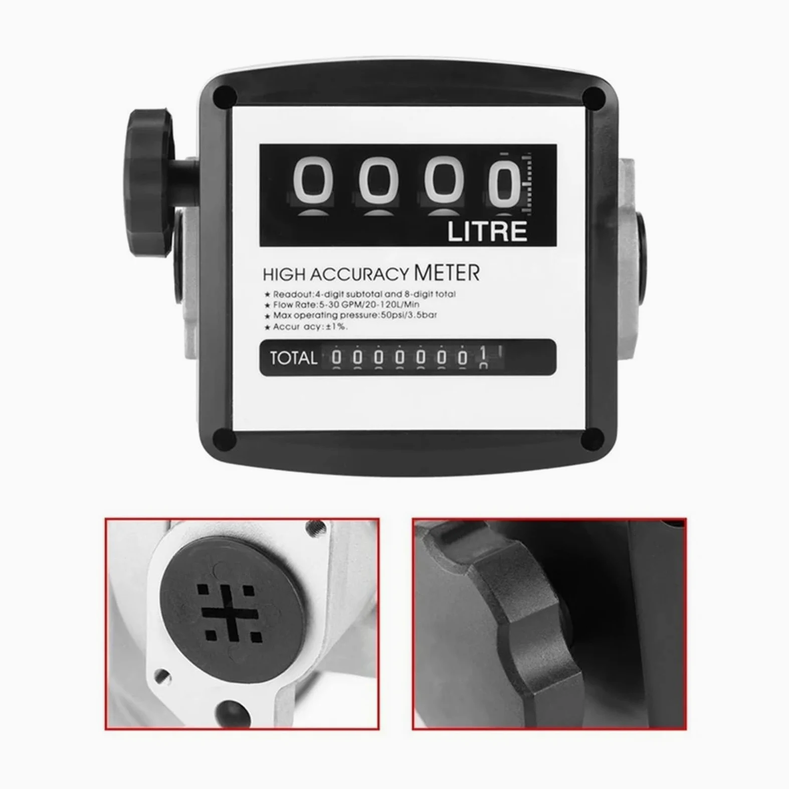 CIRONI Medidor de Flujo de Combustible mecánico Medidor de Flujo de Combustible mecánico de Flujo de Combustible de 4 dígitos 25 mm (Rosca Interna de 1 Pulgada) 5-30 GPM/20-120 L/min