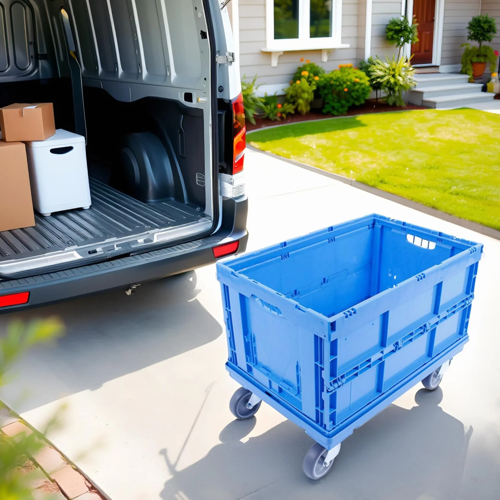 Carro de transporte 60x40 cm plataforma con ruedas carga máxima 300 kg azul