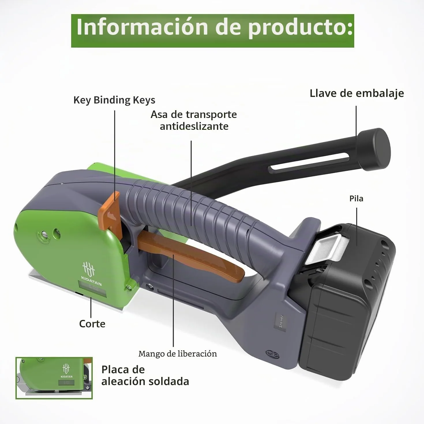 Herramienta Eléctrica de Flejado, Máquina de Flejado sin Cinta Inferior, Máquina de Flejado para Cintas de PP y PET de 1/2 Pulgada y 5/8 Pulgadas para Tensador de Cinta de Rmbalaje de Plástico