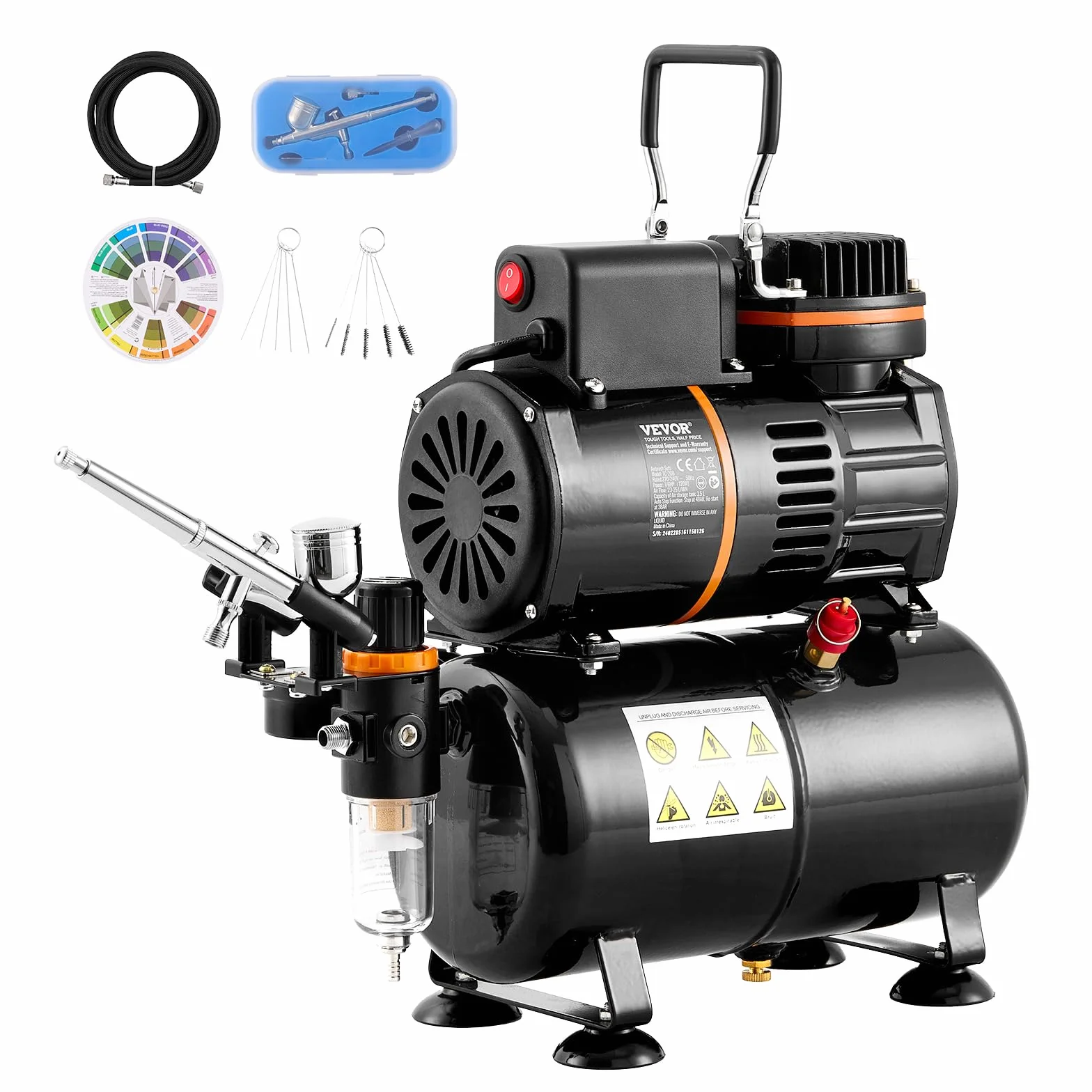 VEVOR Kit de Aerógrafo Profesional 0,3mm Compresor de Aire de Doble Ventilador 3,5L