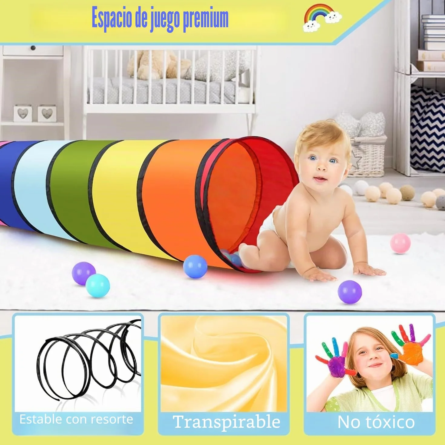 Tienda de Campaña con Túnel para Niños 180CM 46CM Apertura Redonda Colorido Emergente para Bebés Niñas Mascotas