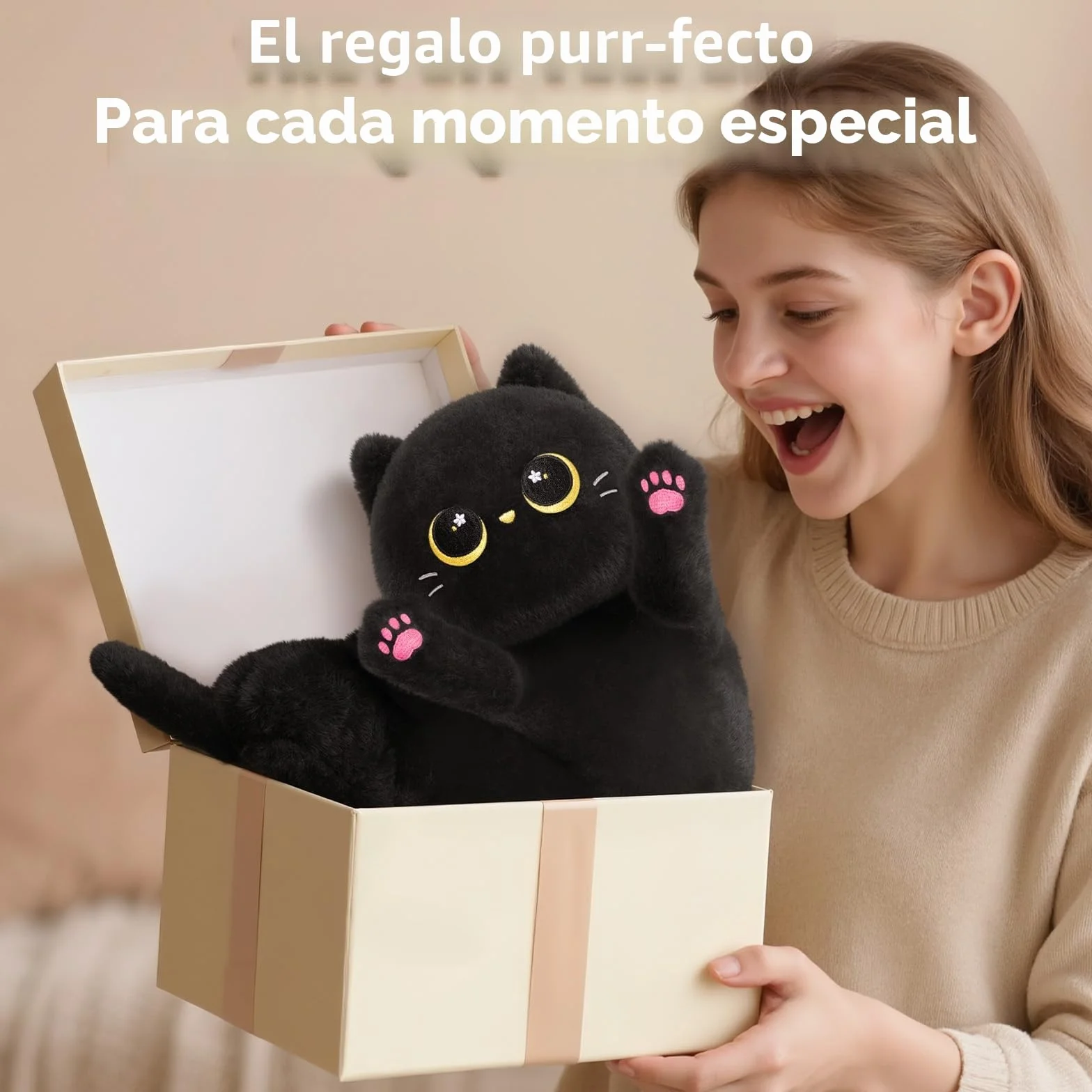 Mewaii Almohada Corporal de Peluche Gato Negro Largo 50 CM