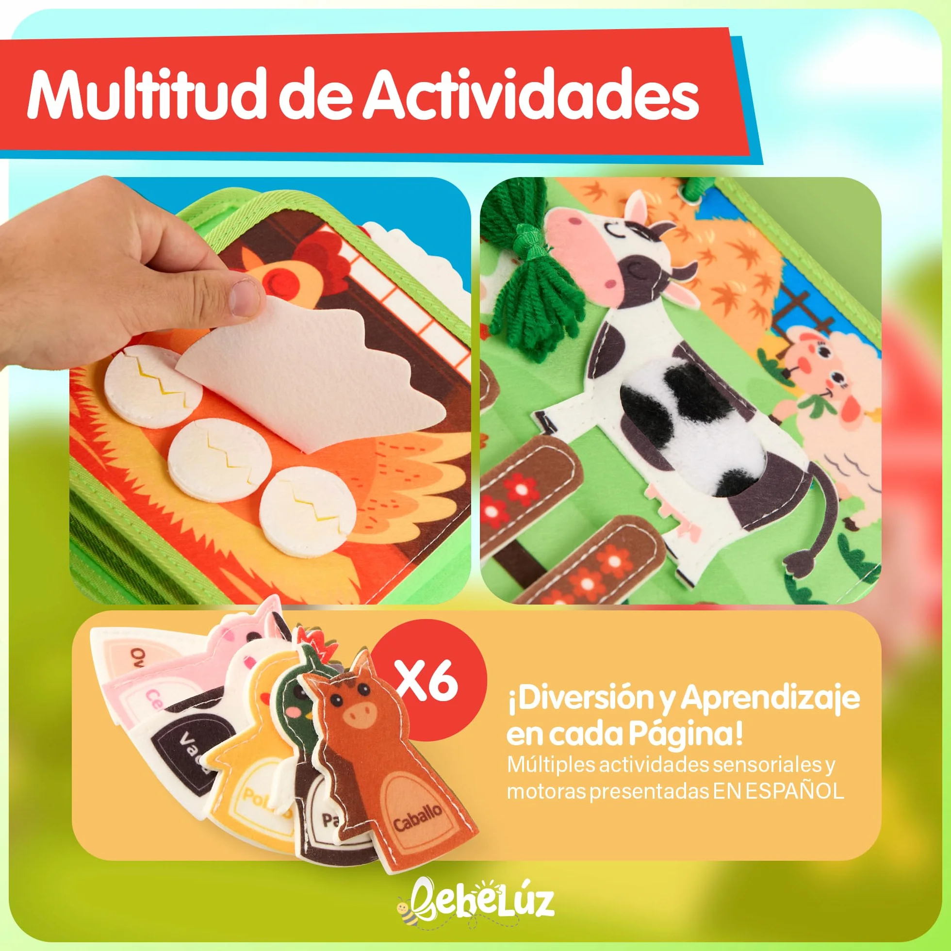 Libro Montessori en Español - Busy Board 20 en 1, Busy Book Interactivo de Animales Granja para Bebé