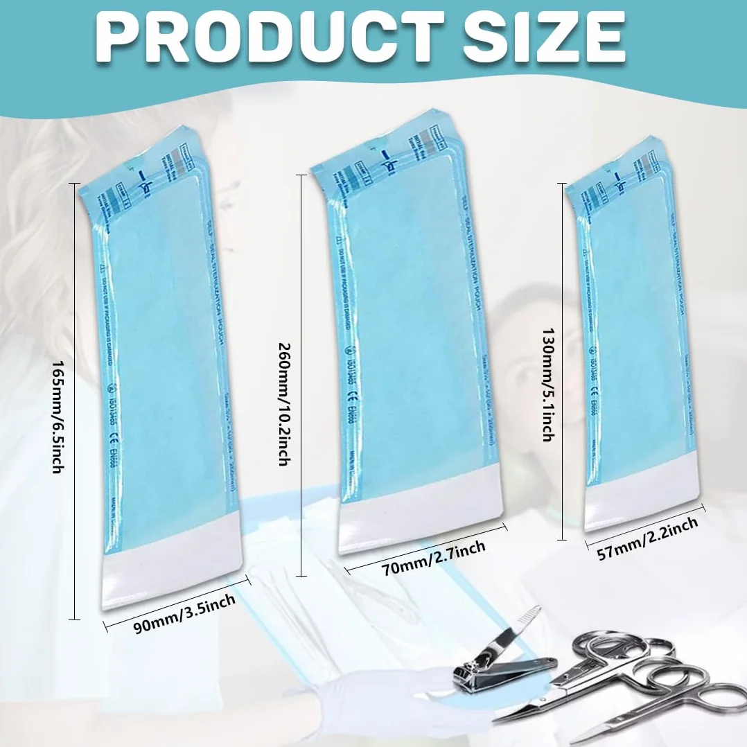 Bolsas de Esterilización Autoadhesivas 150 Pack, Bolsas de Auto Sellado para Instrumentos Dentales y Manicura