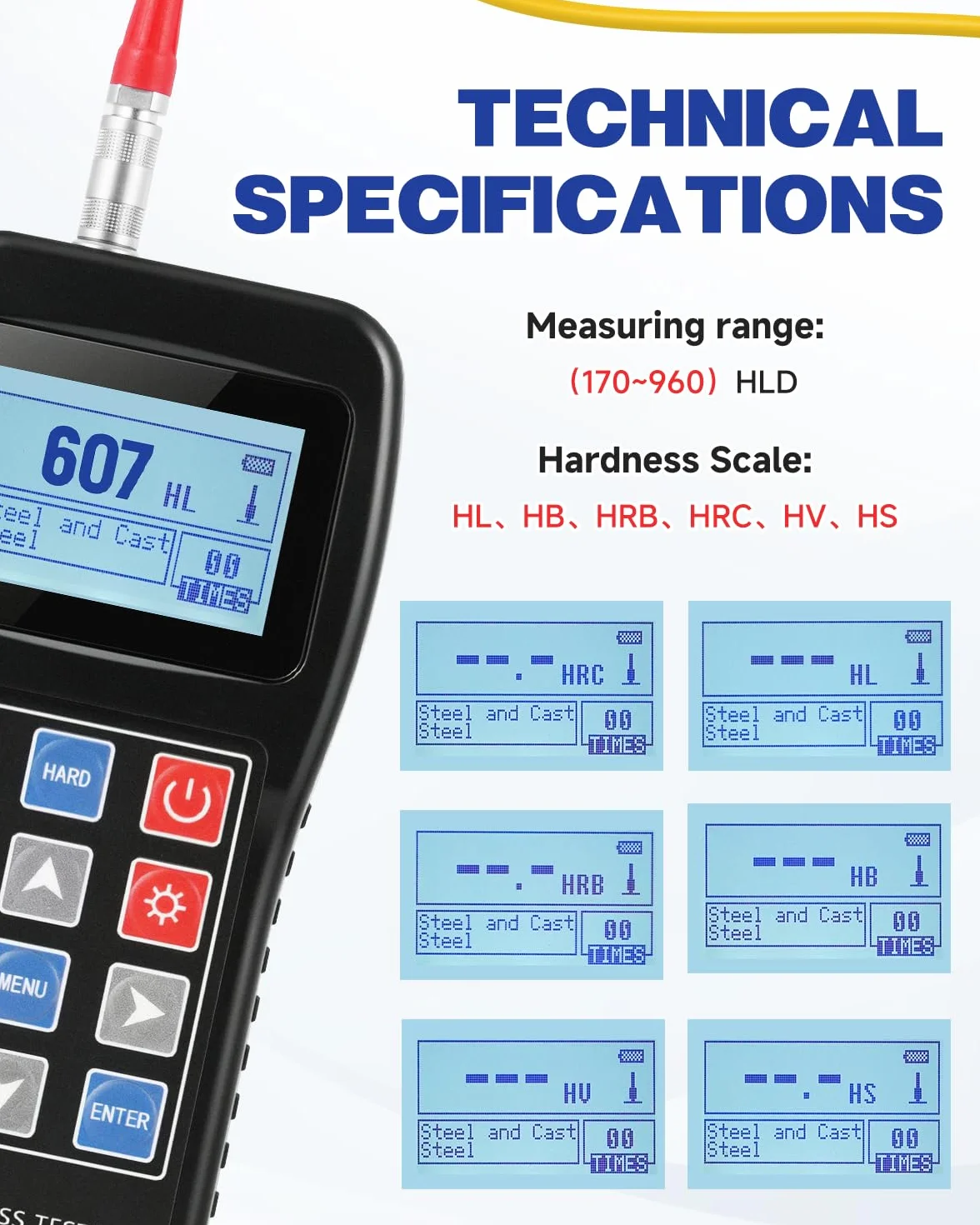 Durómetro Leeb para Metales 170～960 HL Bloque Calibración Multiescala HL HB HRB HRC HV HS Taller Industrial