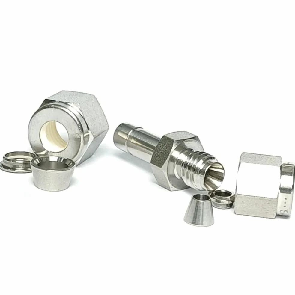 Unión de compresión de doble férula de 3 mm a 1/4" de diámetro exterior for tubo macho de compresión de acero inoxidable SUS316L