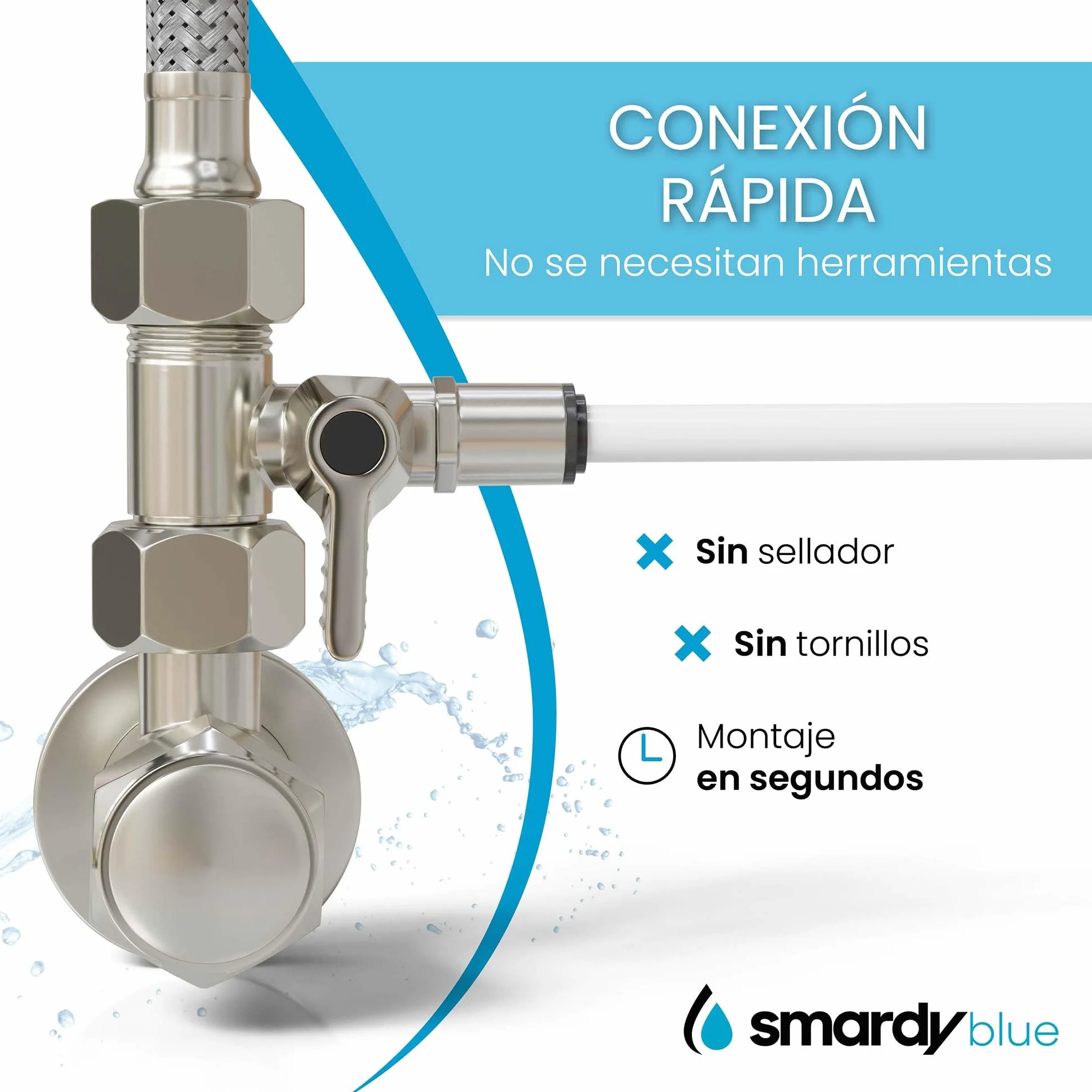 Válvula de Cierre de Acero Inoxidable 3/8 x 3/8 x 1/4" Conector en T Push-Fit para Frigorífico SBS