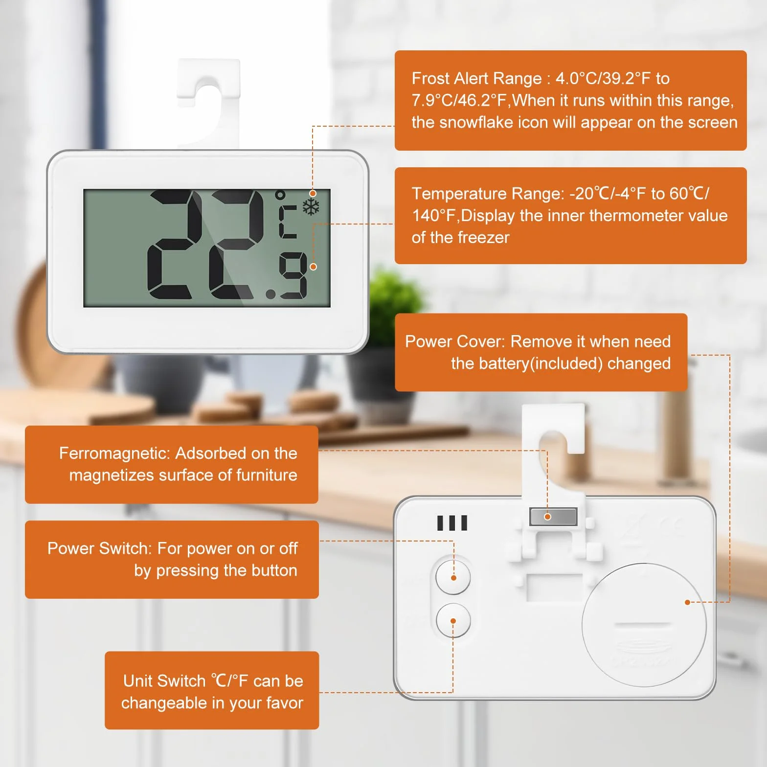 Termometro Digital Cocina, Mini Termometro Nevera, Termometro Congelador Refrigerador