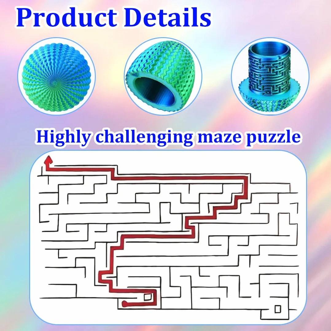 YAYNO Caja Misteriosa Enigma Laberinto Ovalado Dinero Impresa 3D Azul-Verde Compartimento Secreto Cilindro Código Entrenamiento Concentración Pascua