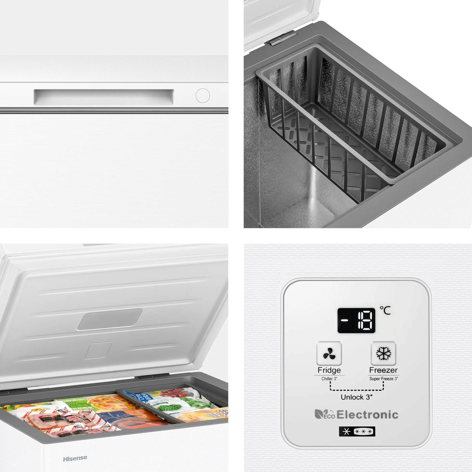Hisense Arcón Congelador Horizontal 97L 86cm Congelación 360° Congelador Convertible Control Electrónico de Temperatura Freezer Protect Blanco