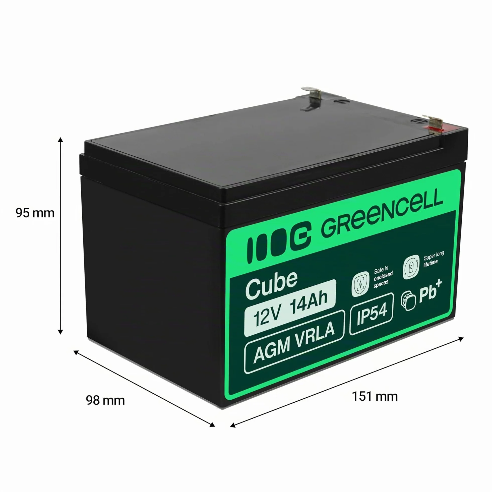 Green Cell AGM08 Batería de Plomo VRLA 12V 14Ah, Gel, Ciclo Profundo, Negro