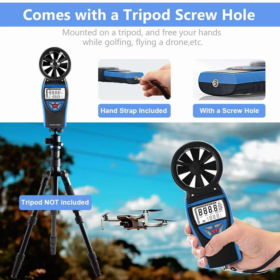 HoldPeak 8805-WM Anemómetro Digital Portátil para Exterior, Temperatura, Presión Atmosférica, Altitud y Flujo de Aire para Drones HVAC