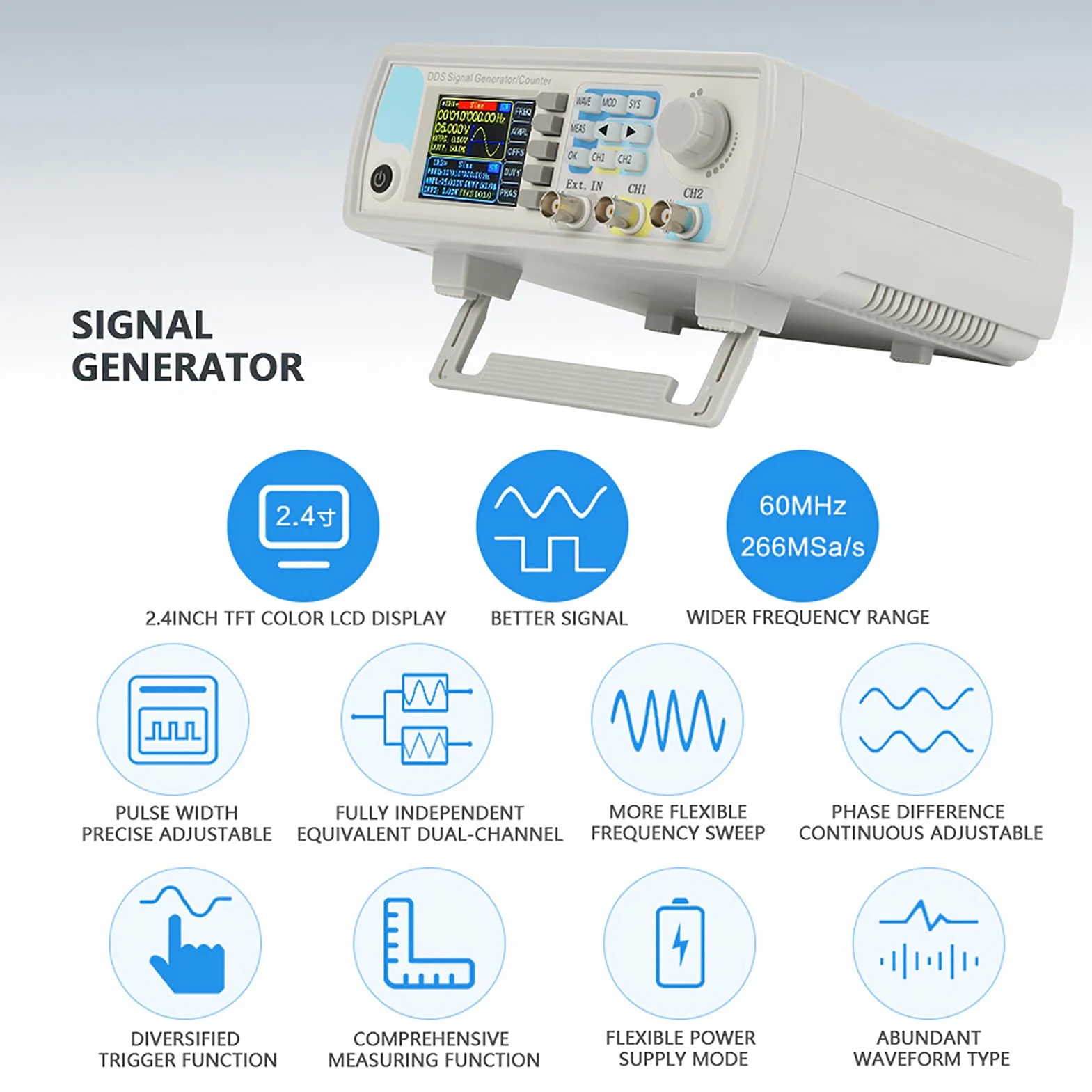 Generador de señal JDS6600 DDS, frecuencia sinusoidal de control digital de contador de alta precisión AC100-240V (regulaciones de EE. UU. 60 HZ)(15HZ)