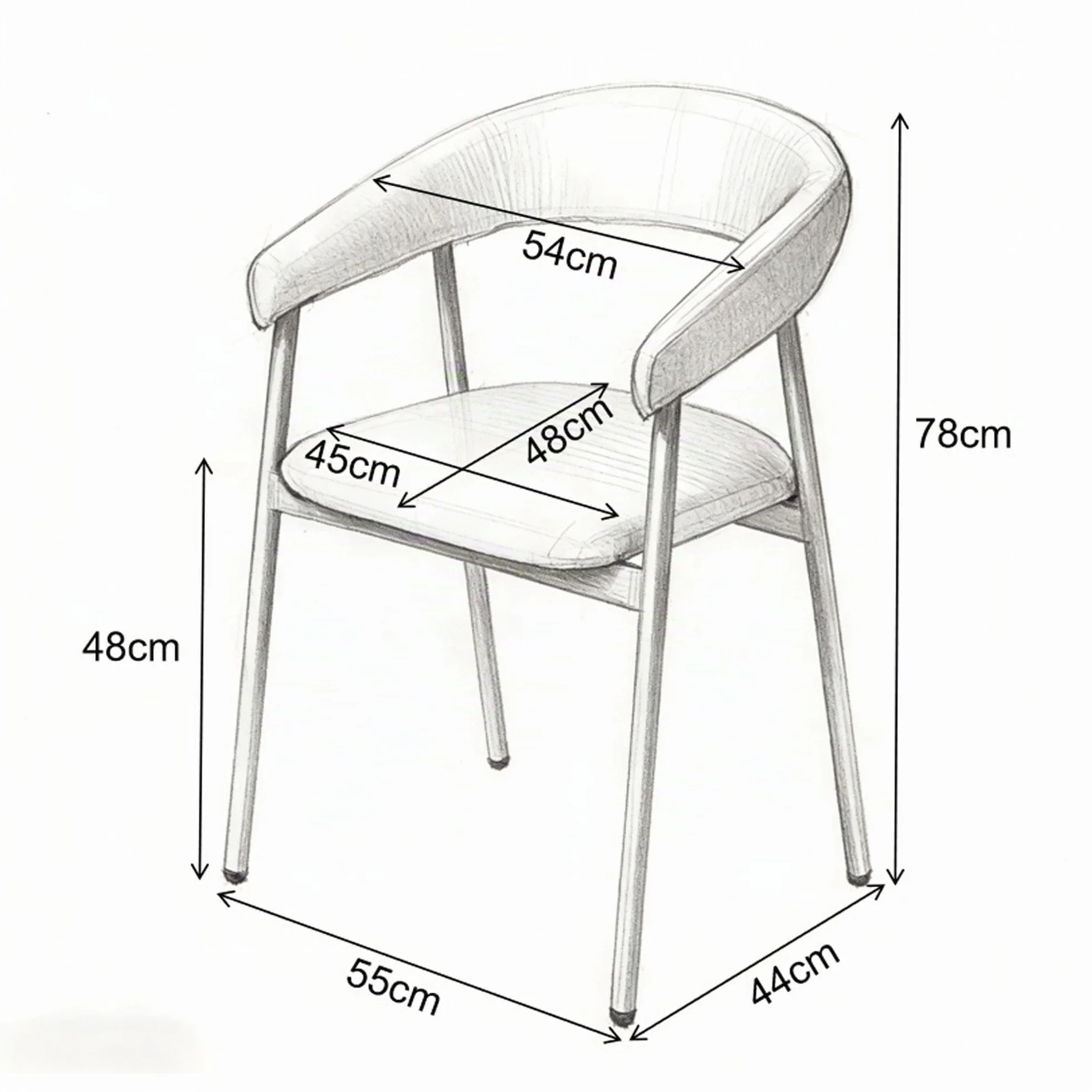 Juego de 4 sillas de Comedor Modernas ergonómicas de felpilla tapizadas con reposabrazos y Respaldo Curvado, Patas de Metal con Grano de Madera, Color Beige