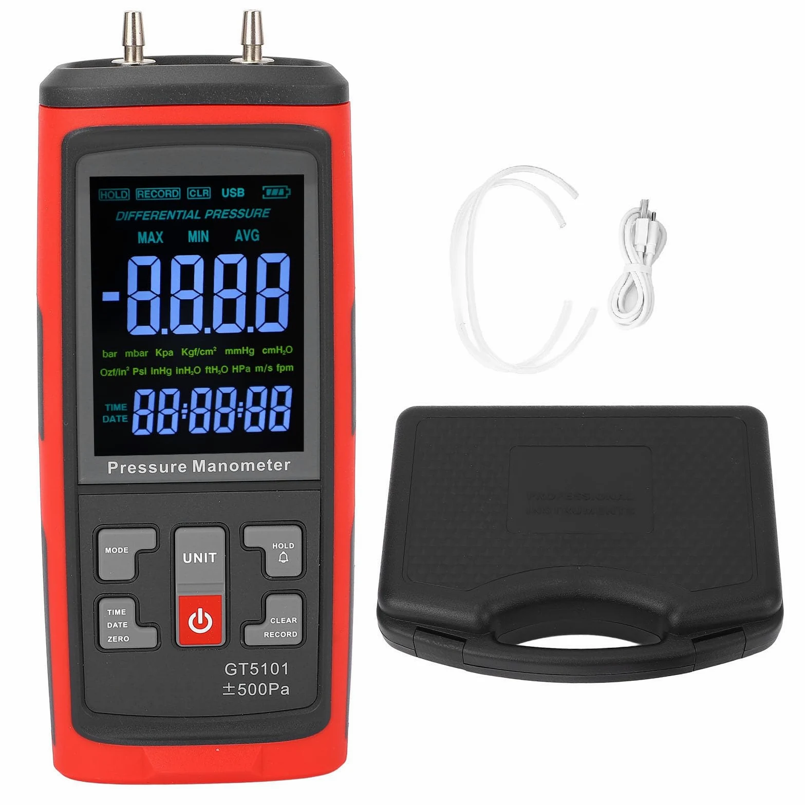 Generic Manómetro Digital Medidor de Presión Diferencial Multifuncional de Alta Resolución para Medición de Gas Pruebas de Laboratorio Material ABS