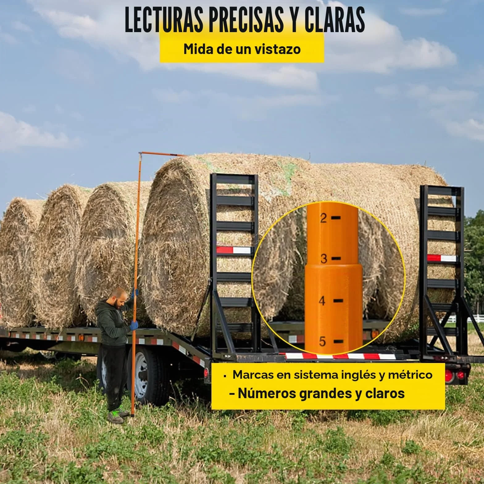 VEVOR Varilla telescópica para medir altura rango de varilla medidora de altura de carga 140-457 cm fibra de vidrio con poste ajustable no conductora con bolsa de transporte para transporte en camión