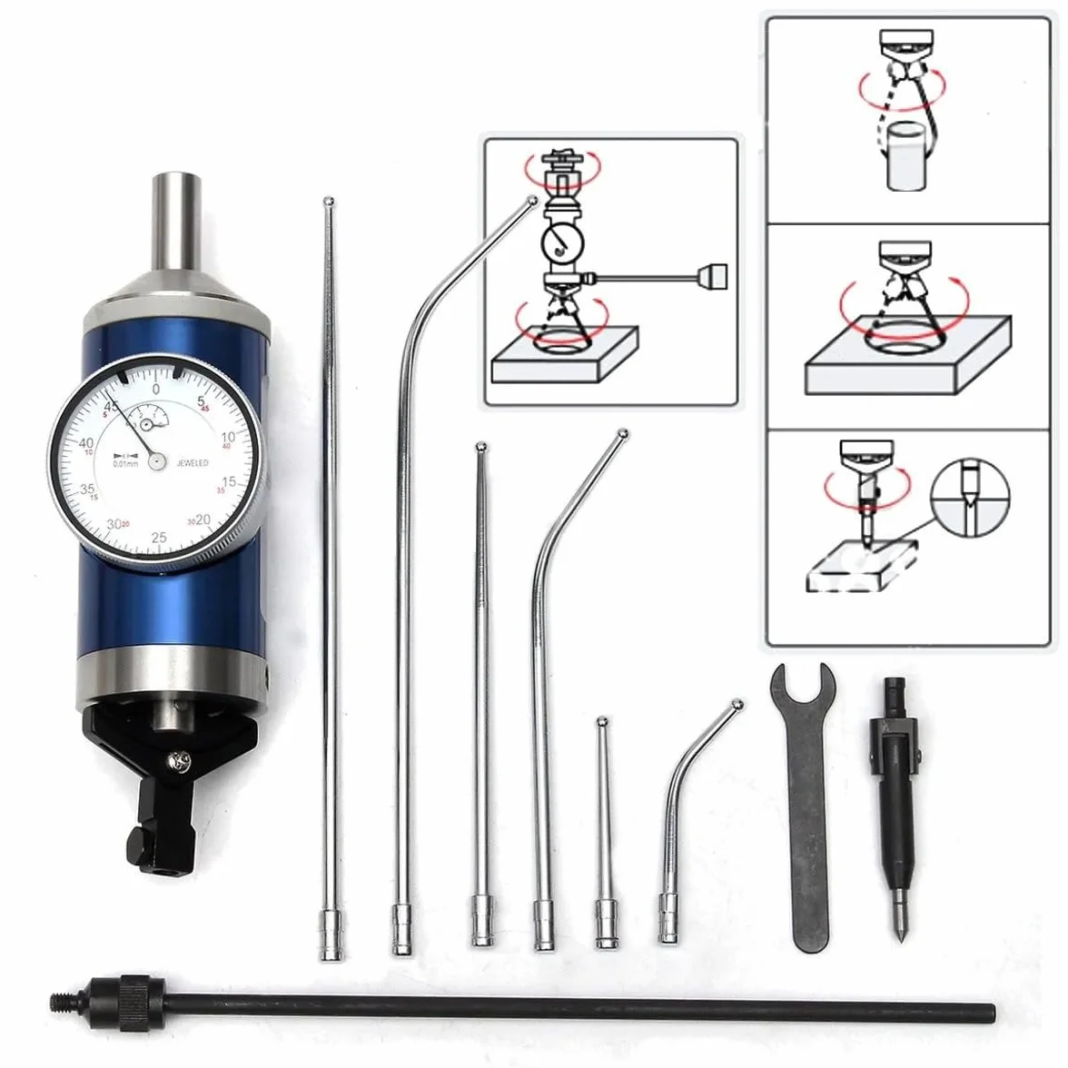 Indicador de Centrado Coaxial Fresadora, 0-3mm Dial de Alineación Test Juego Completo