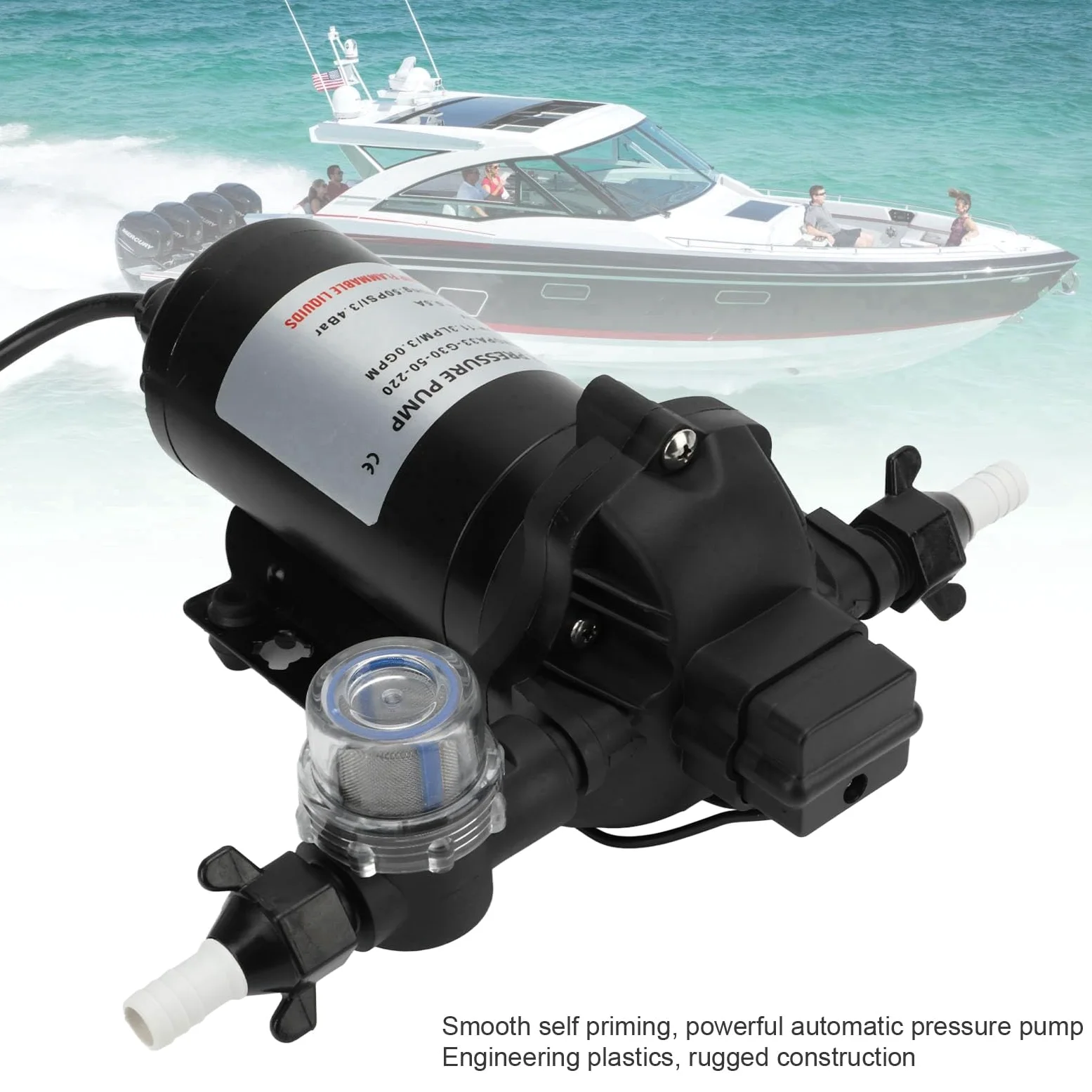 Bomba de Presión de Agua Industrial de 220V, 11,3 LPM, 50PSI, Autocebante para Coche, Caravana, Yate, Barco Marino