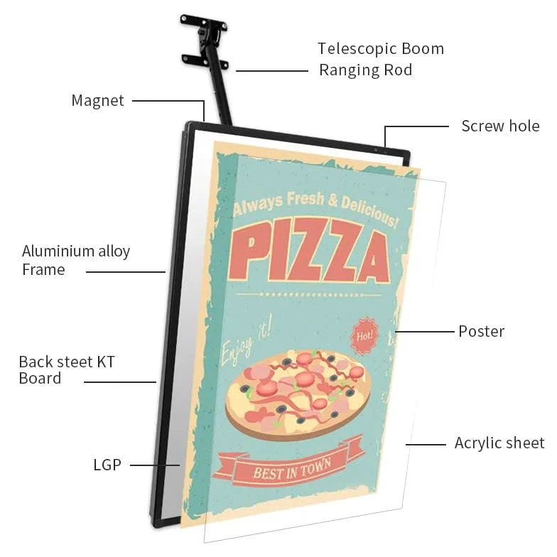 Caja de luz LED delgada de 50 x 40 cm, tablero de menú montado en la pared para restaurantes y cafeterías con retroiluminación AP E Display Sign llamativo cartel publicitario