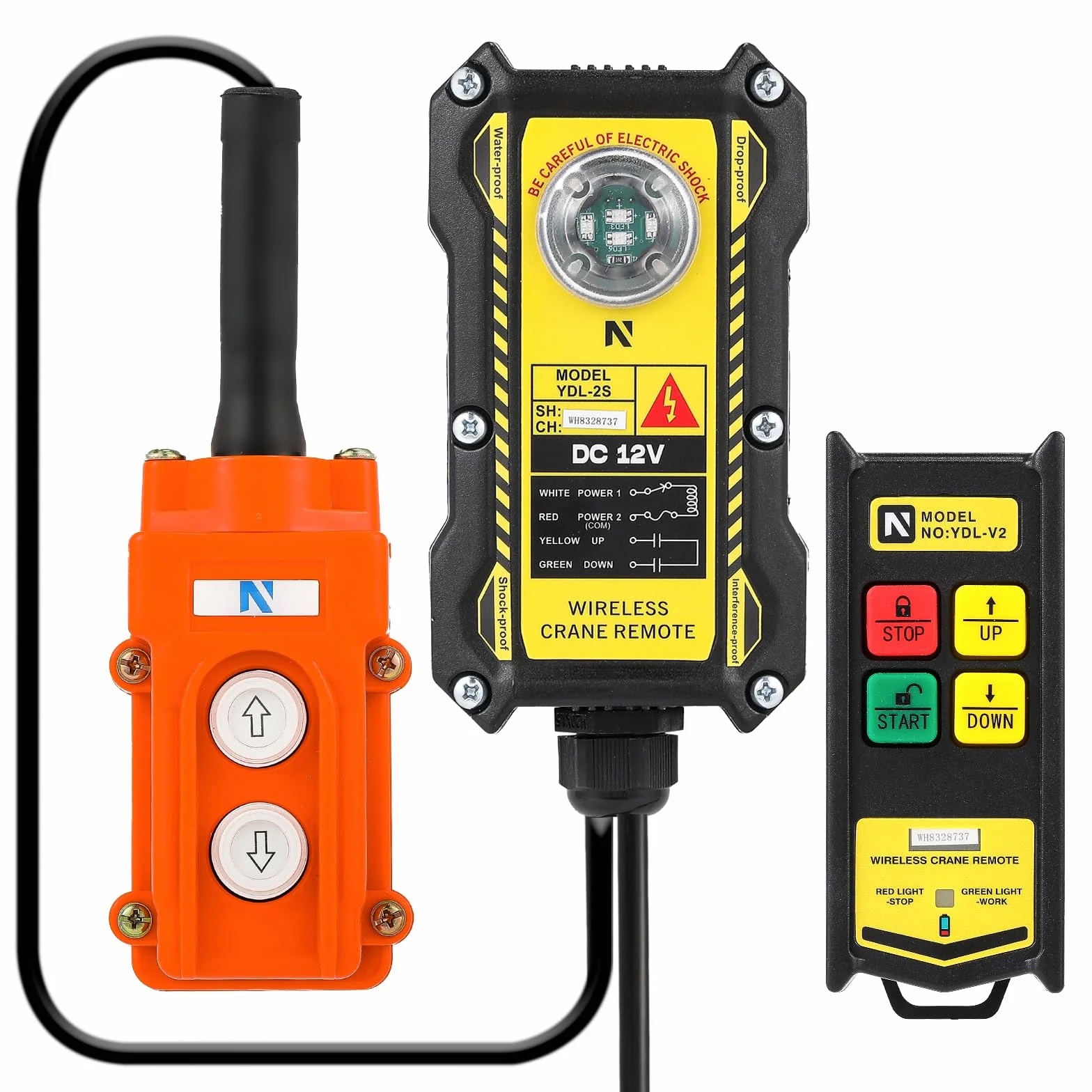 NEWTRY Mando a distancia de grúa de 12 V, control inalámbrico 2 en 1, control inalámbrico de 200 m, alcance de control de 4 botones, para industria, polipasto, camión, grúa, interruptor de elevación