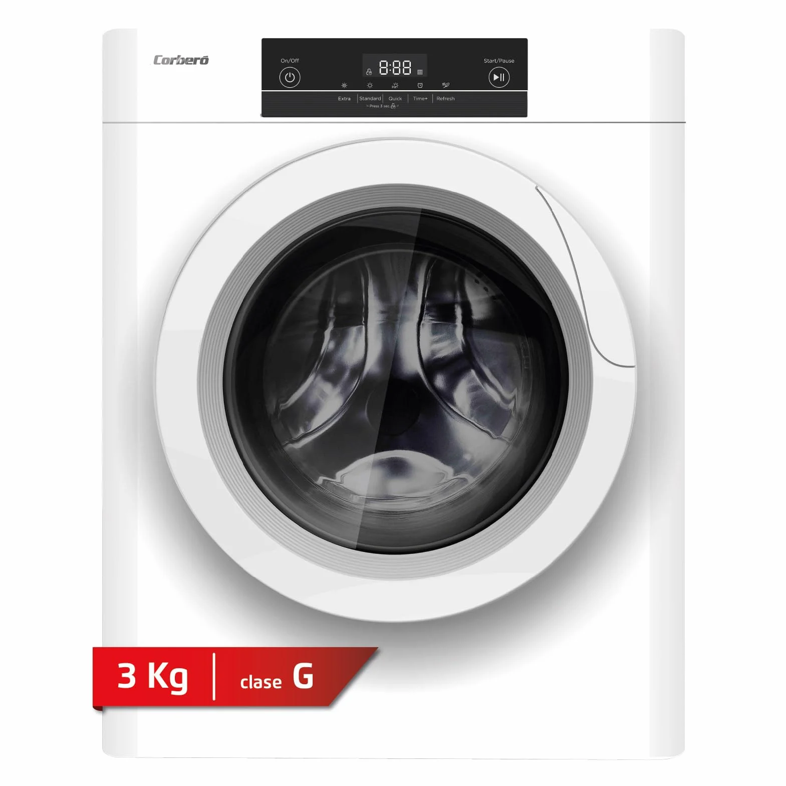 Corberó Secadora de Evacuación CSM320W 3 Kgs Secado Rápido 45 Min Display LED 5 Programas Apertura 180º 65dB Blanco