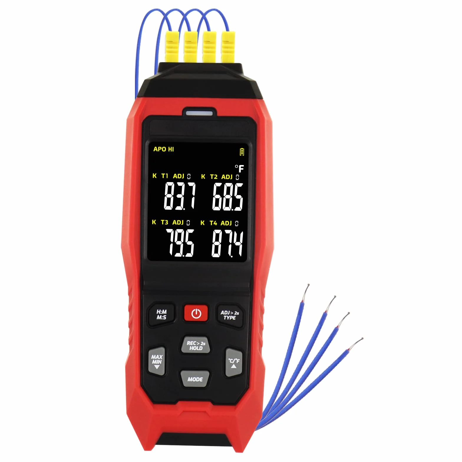 Termómetro K/J tipo registrador de datos Termómetro profesional de termopar con 5000 grupos de registro de temperatura, -328~2501℉ Medición Alarma acústica y visible, función de compensación ADJ