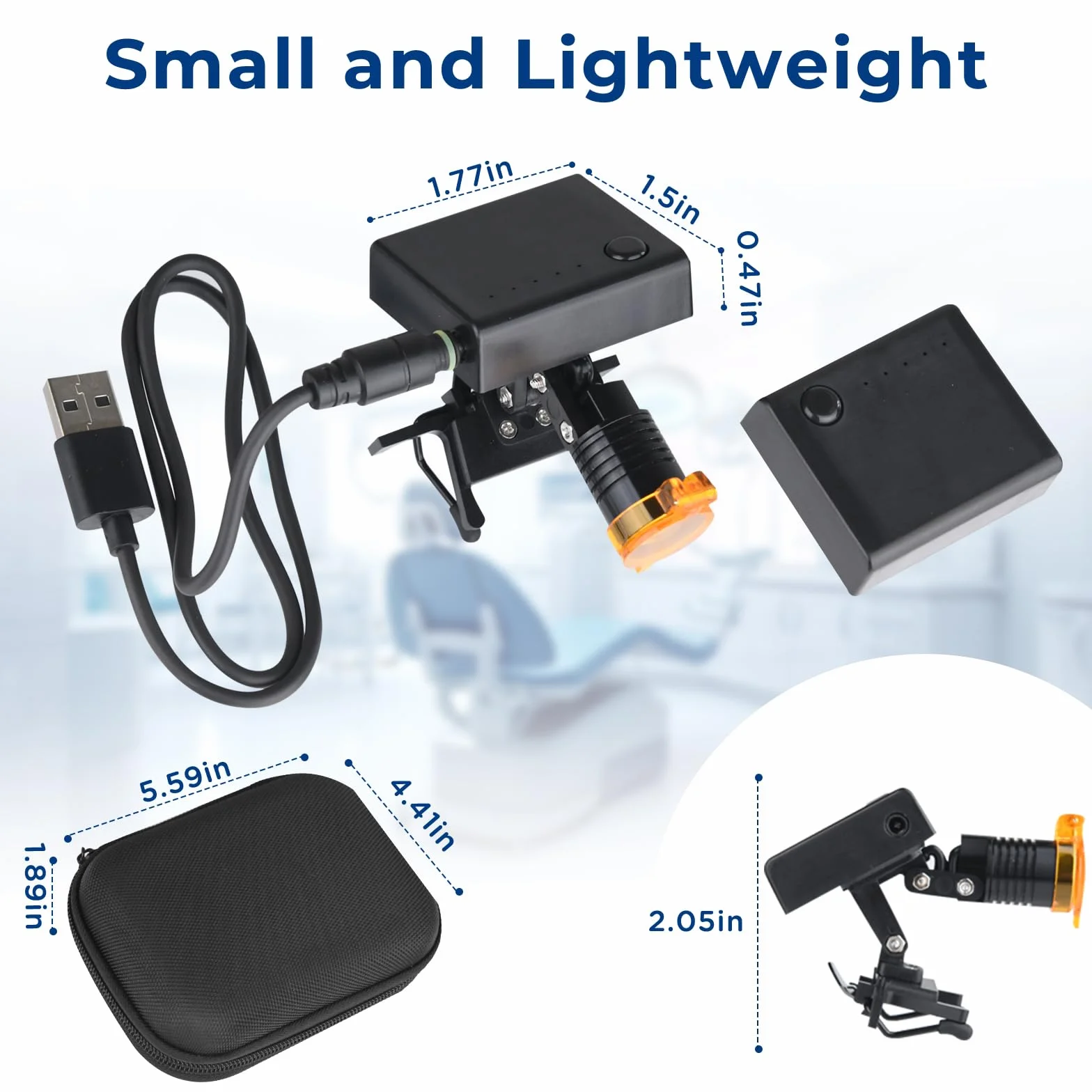 Linterna frontal LED inalámbrica 5W con filtro óptico y clip universal, incluye 2 baterías recargables