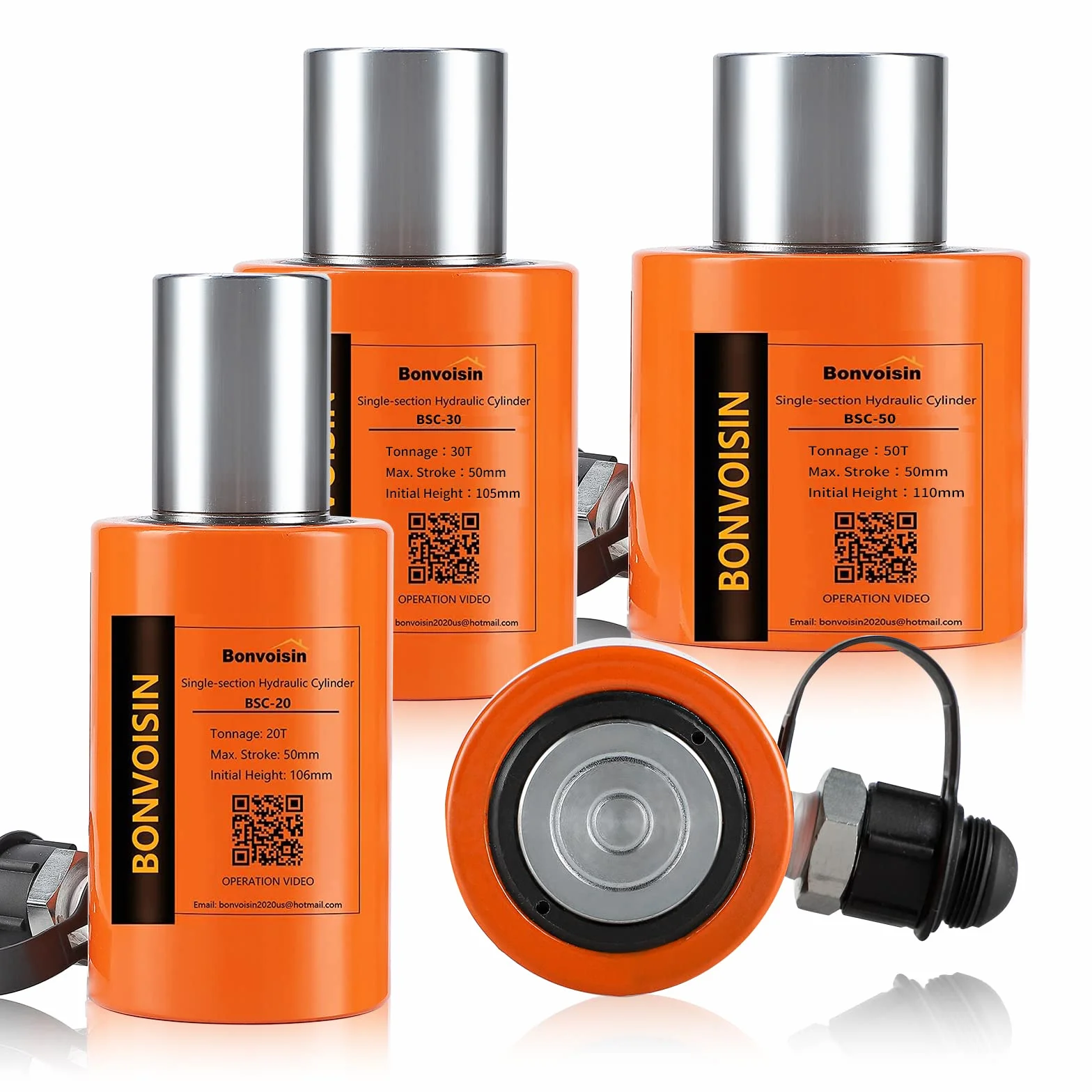 Bonvoisin 20T Gato Hidráulico, Elevación 50mm, Altura Propia 106mm, para Ingeniería Mecánica, Edificios y Puentes (RSC-20T)